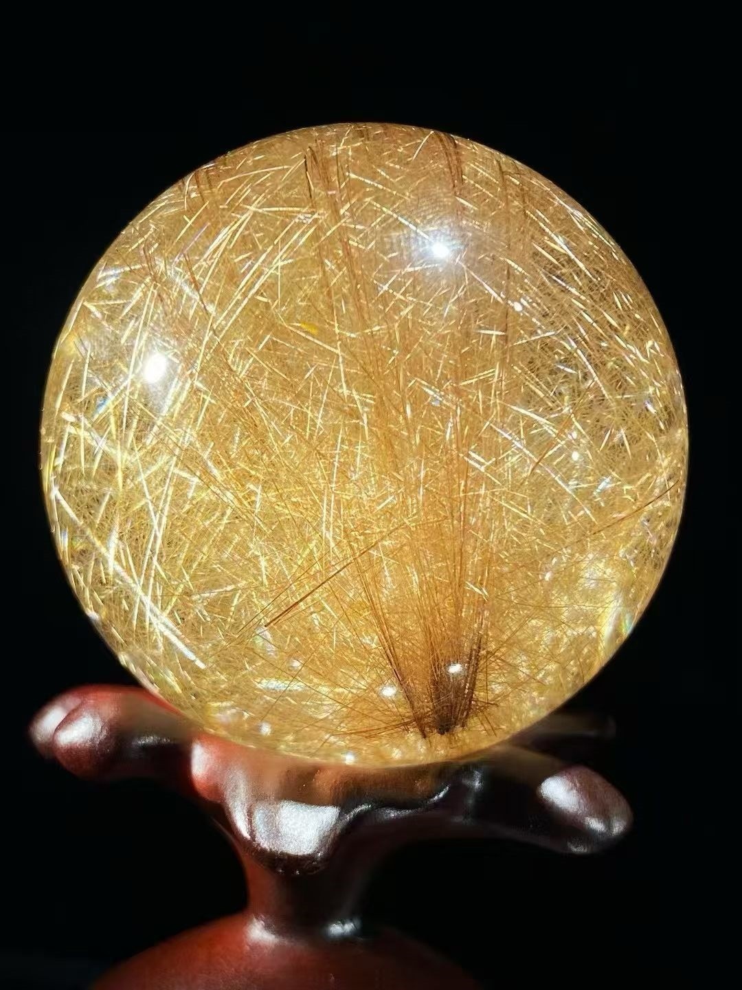 46.4mm Top Natural Clear Gold Rutilated Quartz balls Hair Crystal Sphere Healing