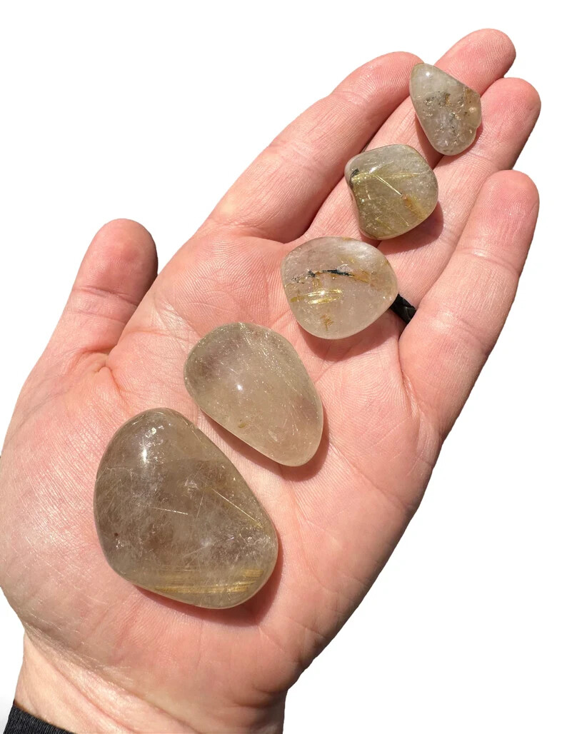 Golden Rutilated Quartz Tumbled Stone – Polished Natural Gold Rutilated Quartz