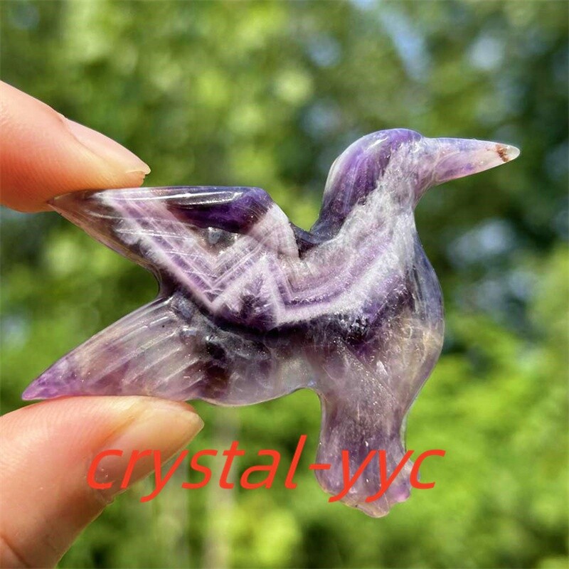 2″+ Natural Dreamy Amethyst Humming Bird Carved Quartz Crystal Skull Reiki 1pc