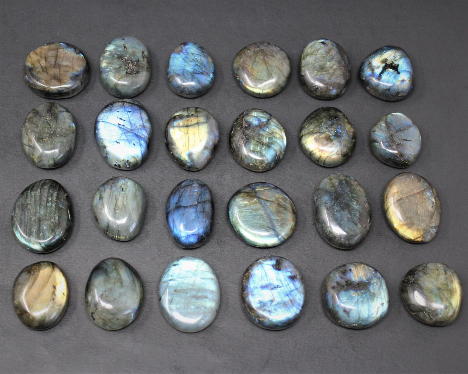 Labradorite Palm Stone: Hand Polished Labradorite Pebble, High Flash Pebbles