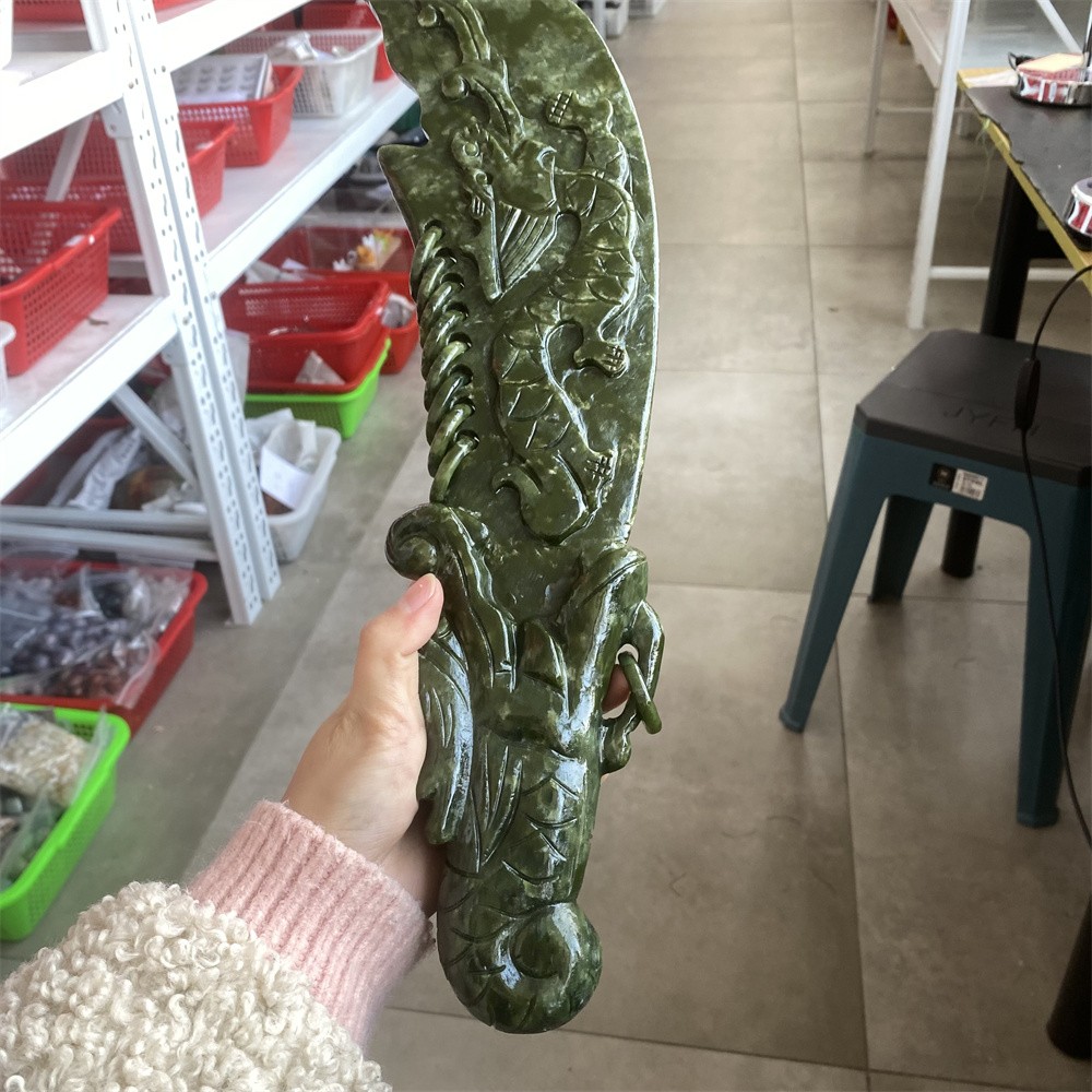 4LB 14.9″A+ Natural Xiuyan Jade Broadsword Crystal Heal Carving Quartz Decor