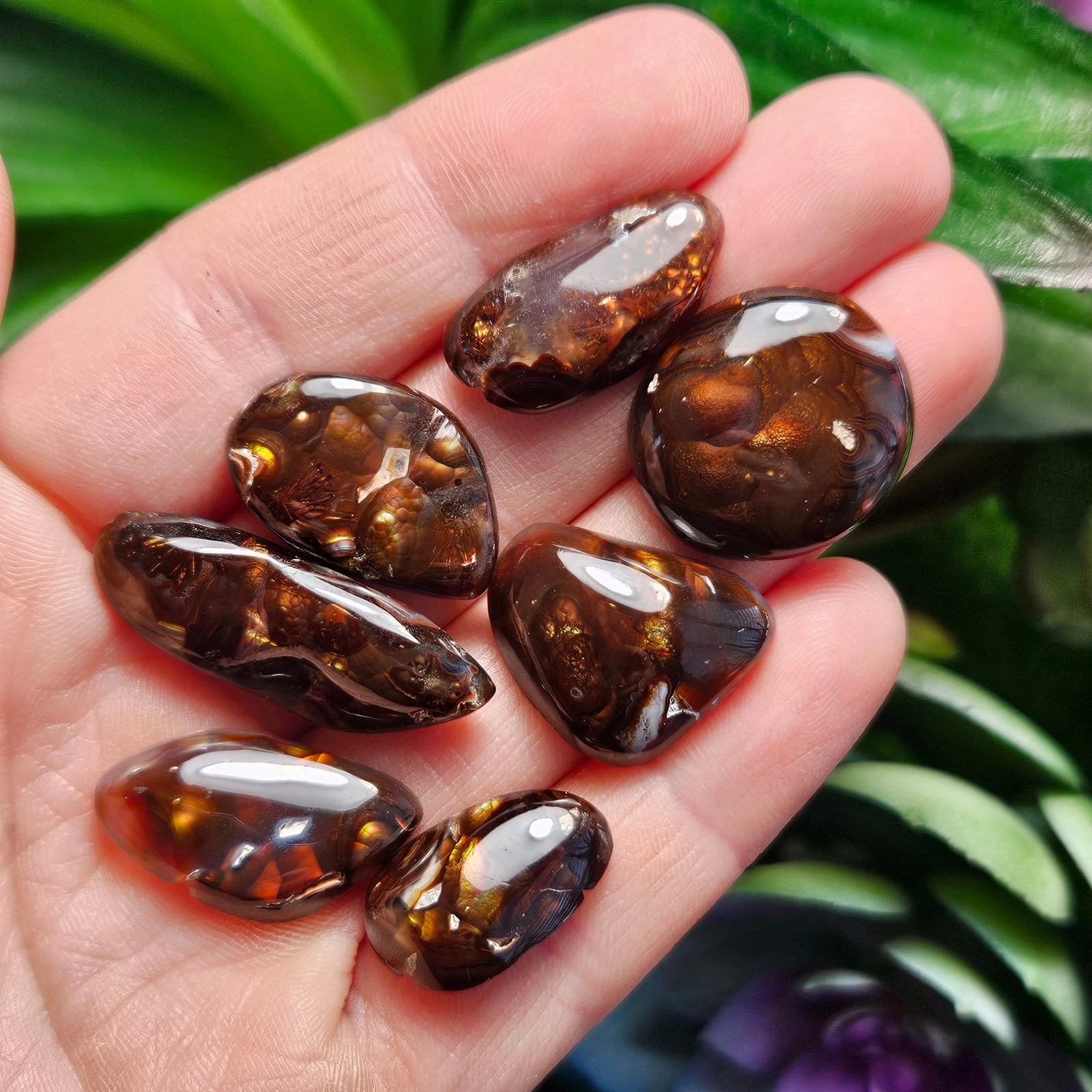 Mexican Fire Agate, Rainbow Fire Agate Polished Specimens, Cabochon