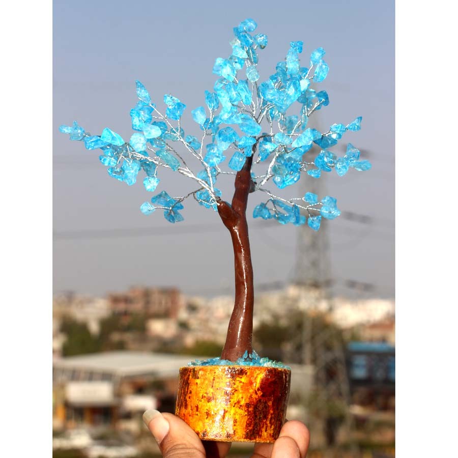 150+ Swiss Blue Aquamarine Gemstones SIlver Branches Bonsai Decor Tree JW