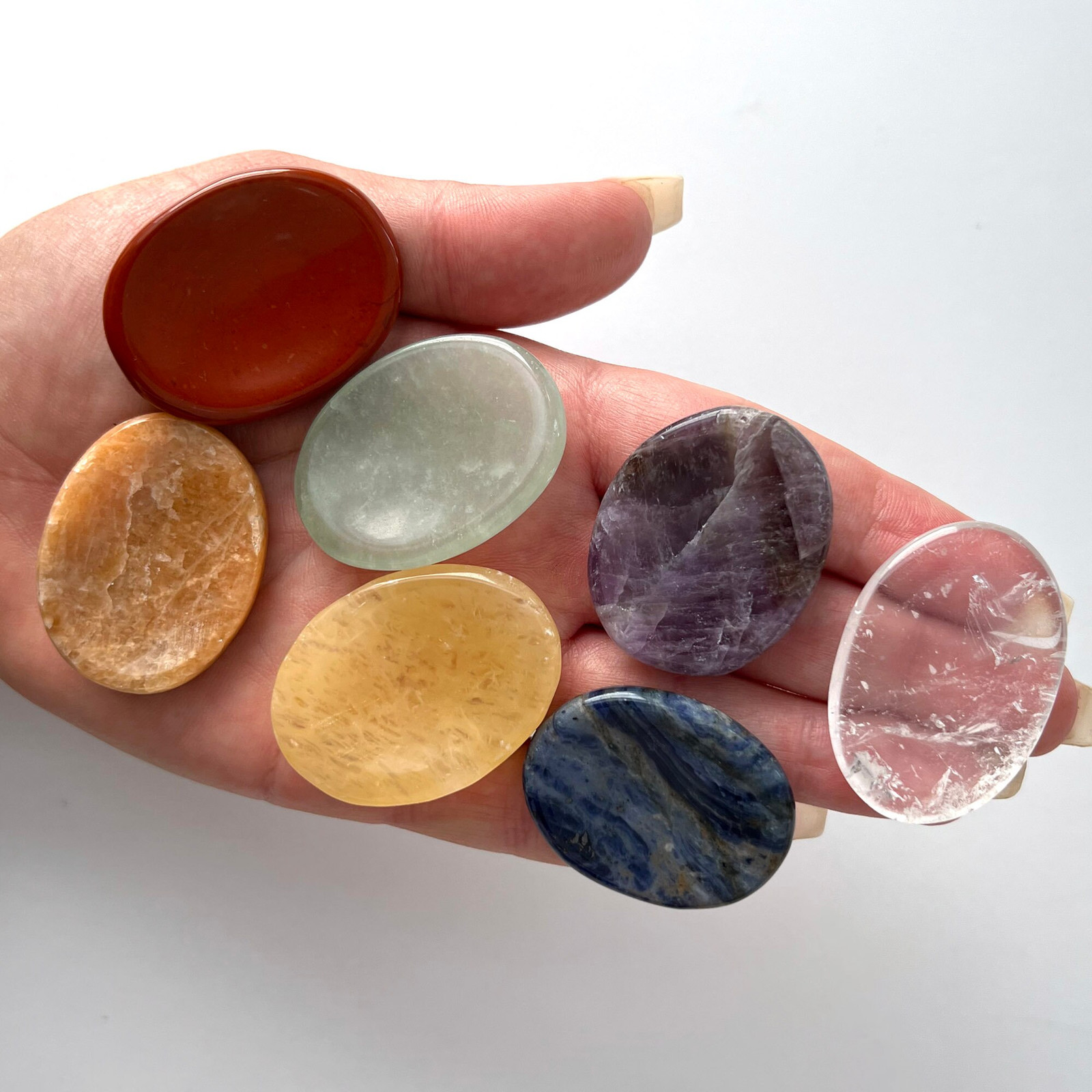 7 CHAKRA Worry Stones Set | Clear Quartz | Amethyst | Sodalite | Green Avenurine