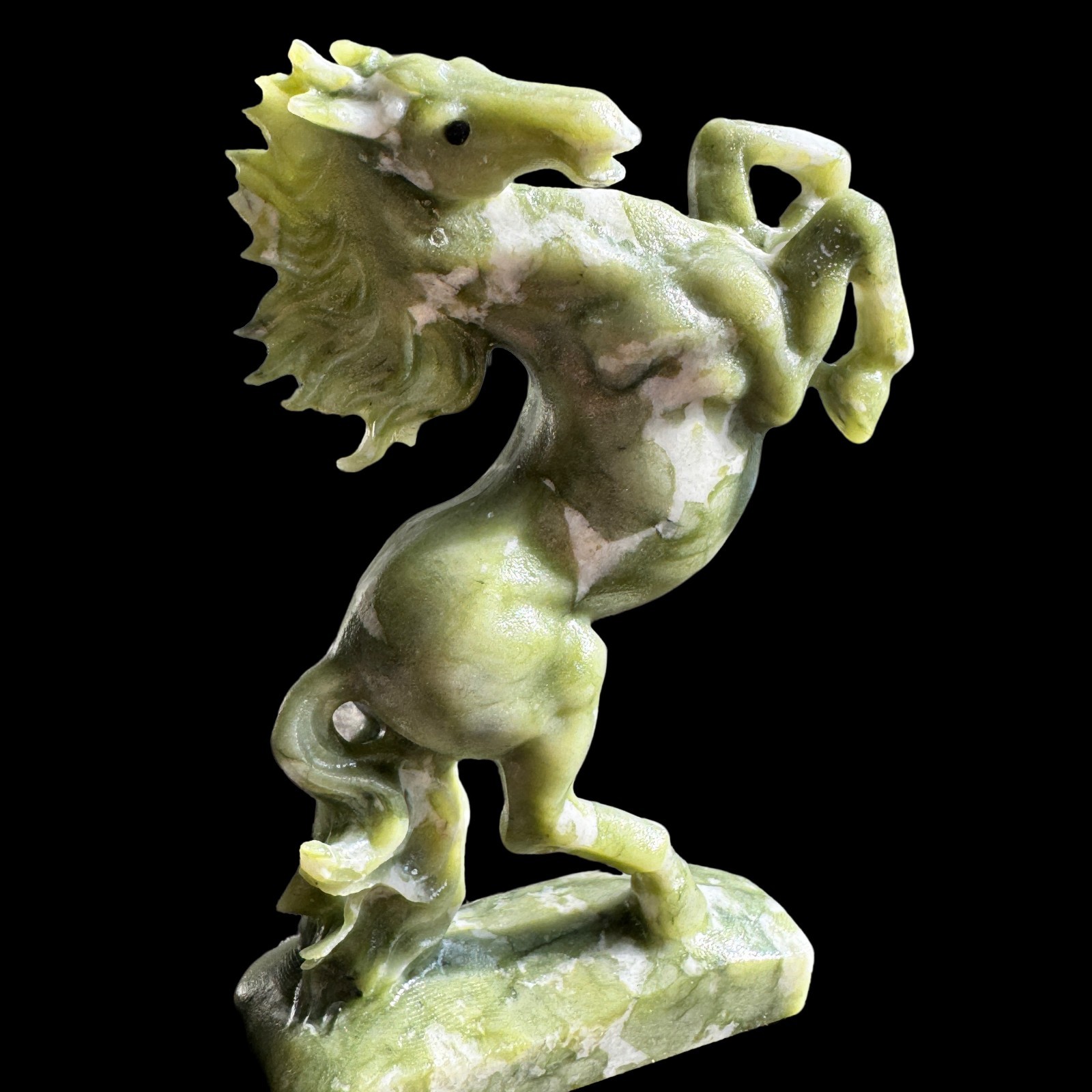 Natural Jade Horse Figurine Finely Carved Stone Animal Sculpture Desk Decor 5″