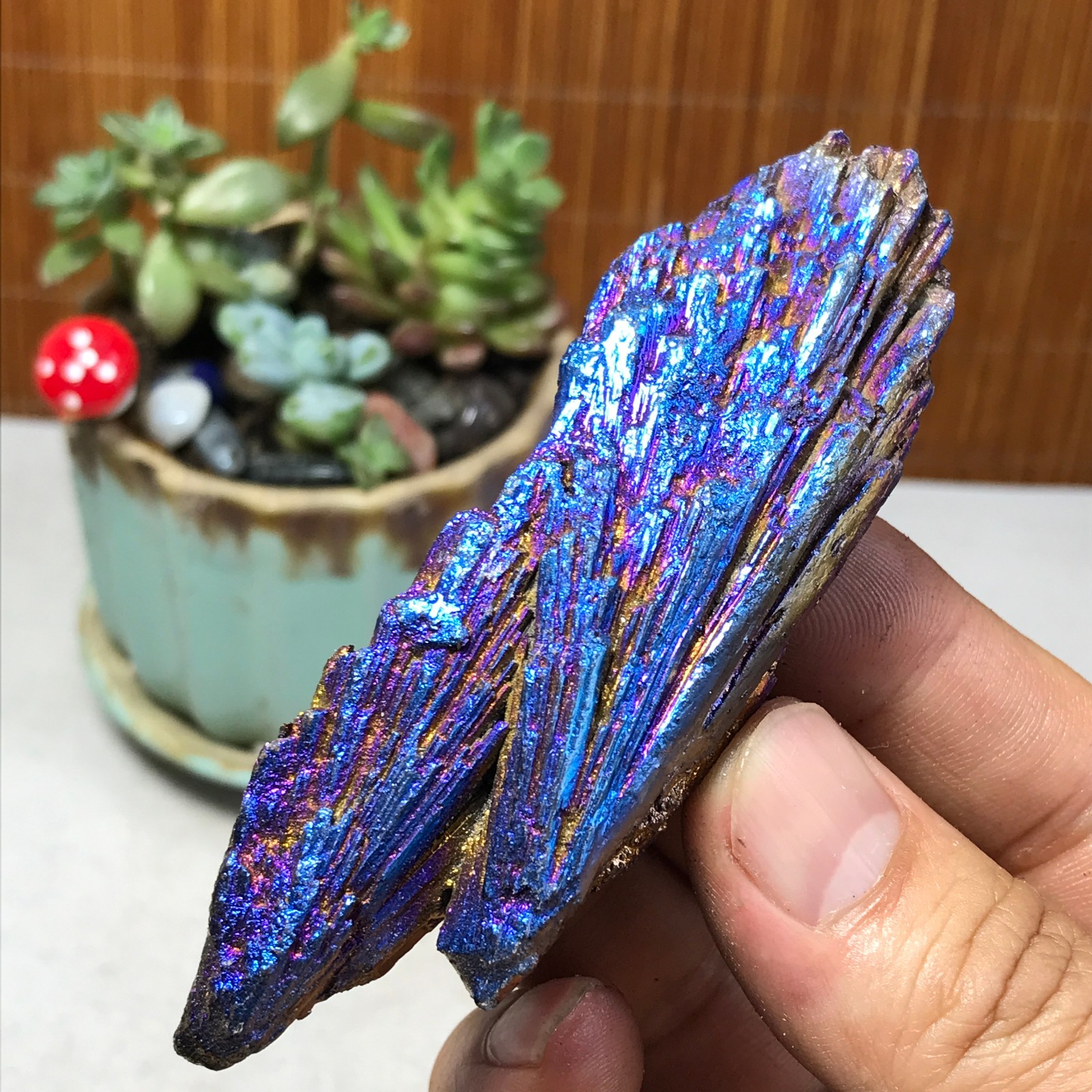 electroplated rainbow tourmaline rutilated uncut crystal specimen 62g A5567