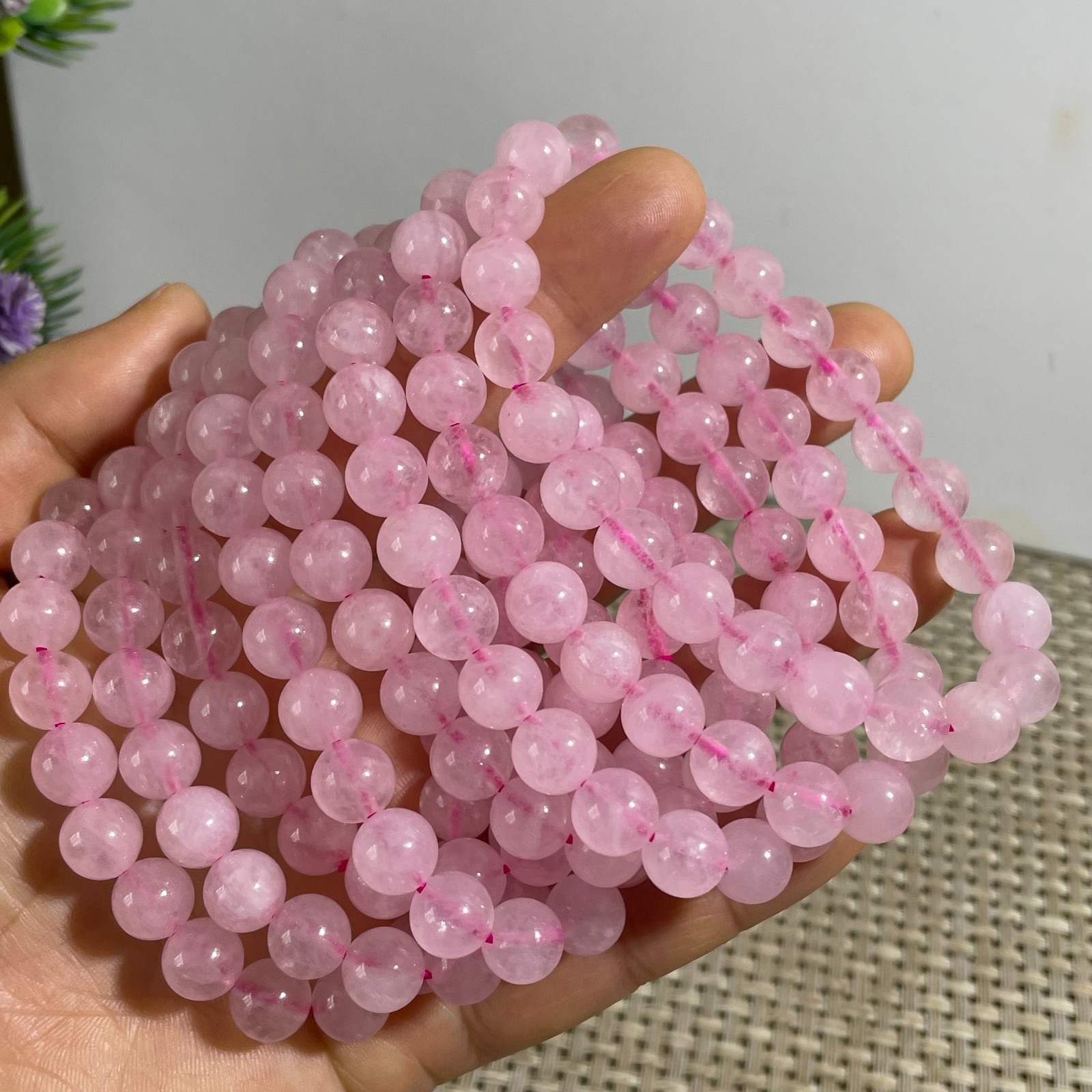 8mm Genuine Natural Pink Rose Crystal Round Beads Bracelet 5pcs