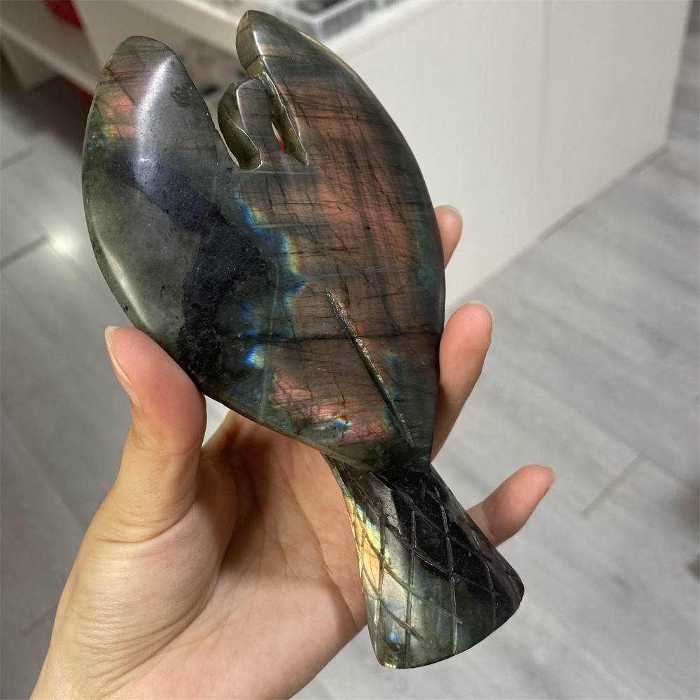 0.7LB 6″Natural A++Labradorite Angel Statue Crystal Reiki Carving Heal Decor
