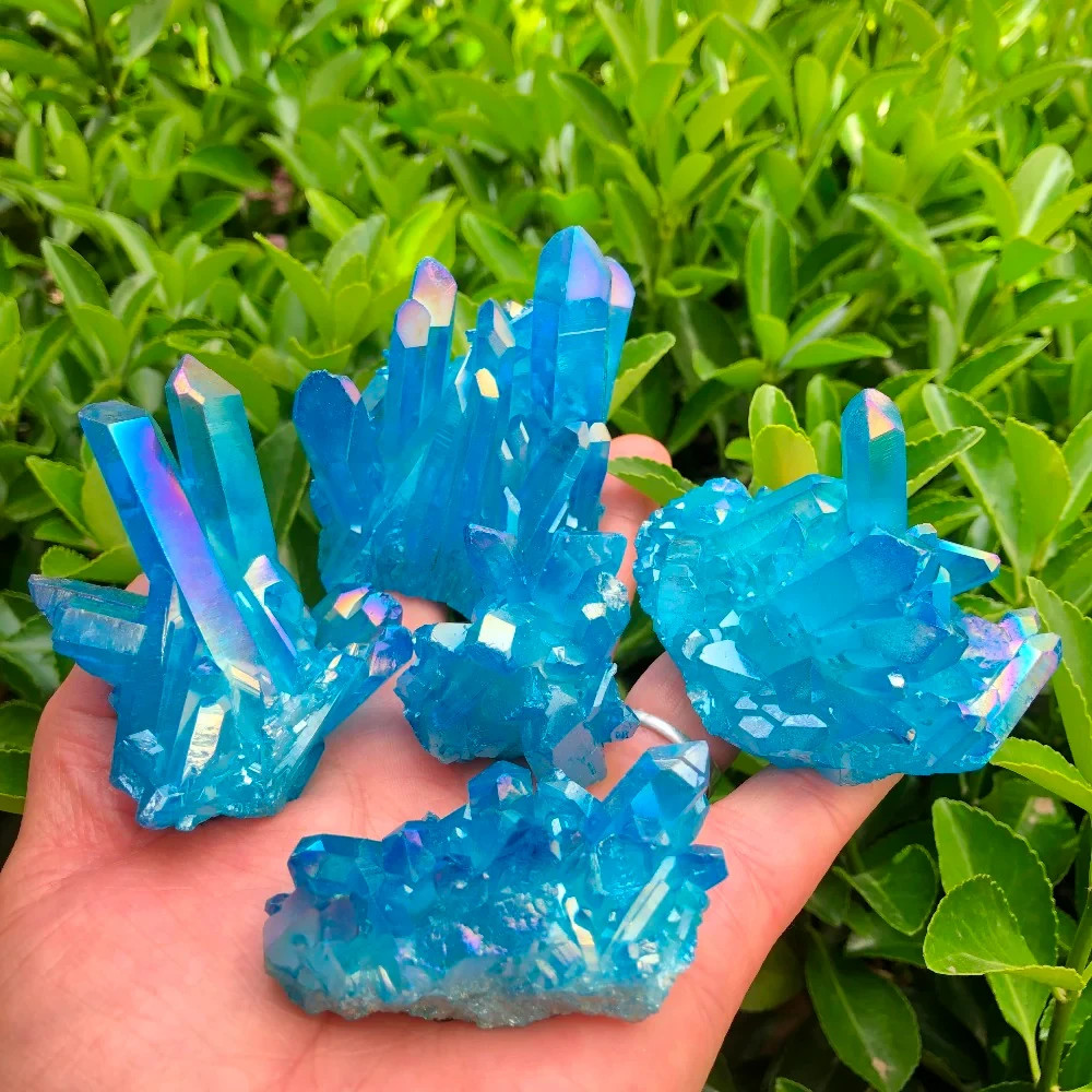 Titanium Aura Blue Crystal Rainbow Healing Cluster Geode Mineral Specimen