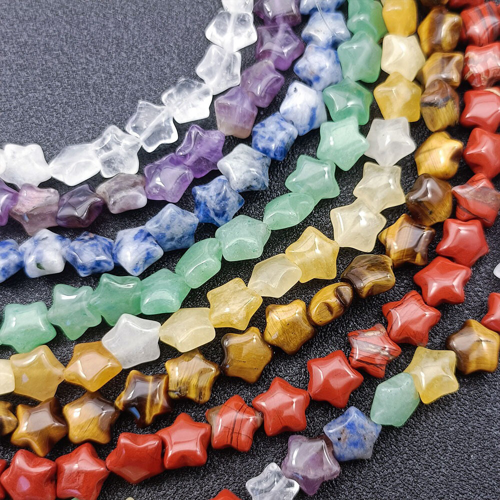 21pcs/Set 10mm Natural Crystal Pentagram Star Loose Beads Gemstone Jewelry DIY