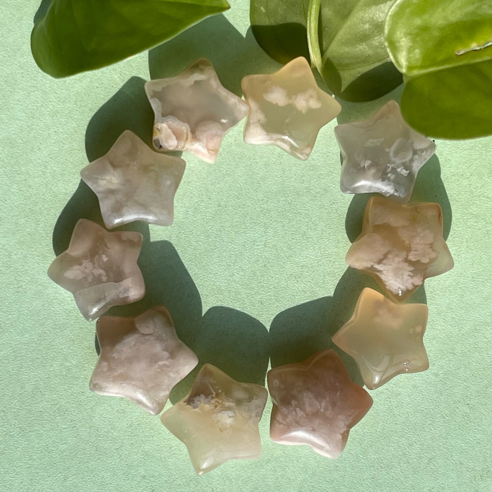 10pc Natural cherry blossom agate quartz mini pentagram Carved crystal Healing