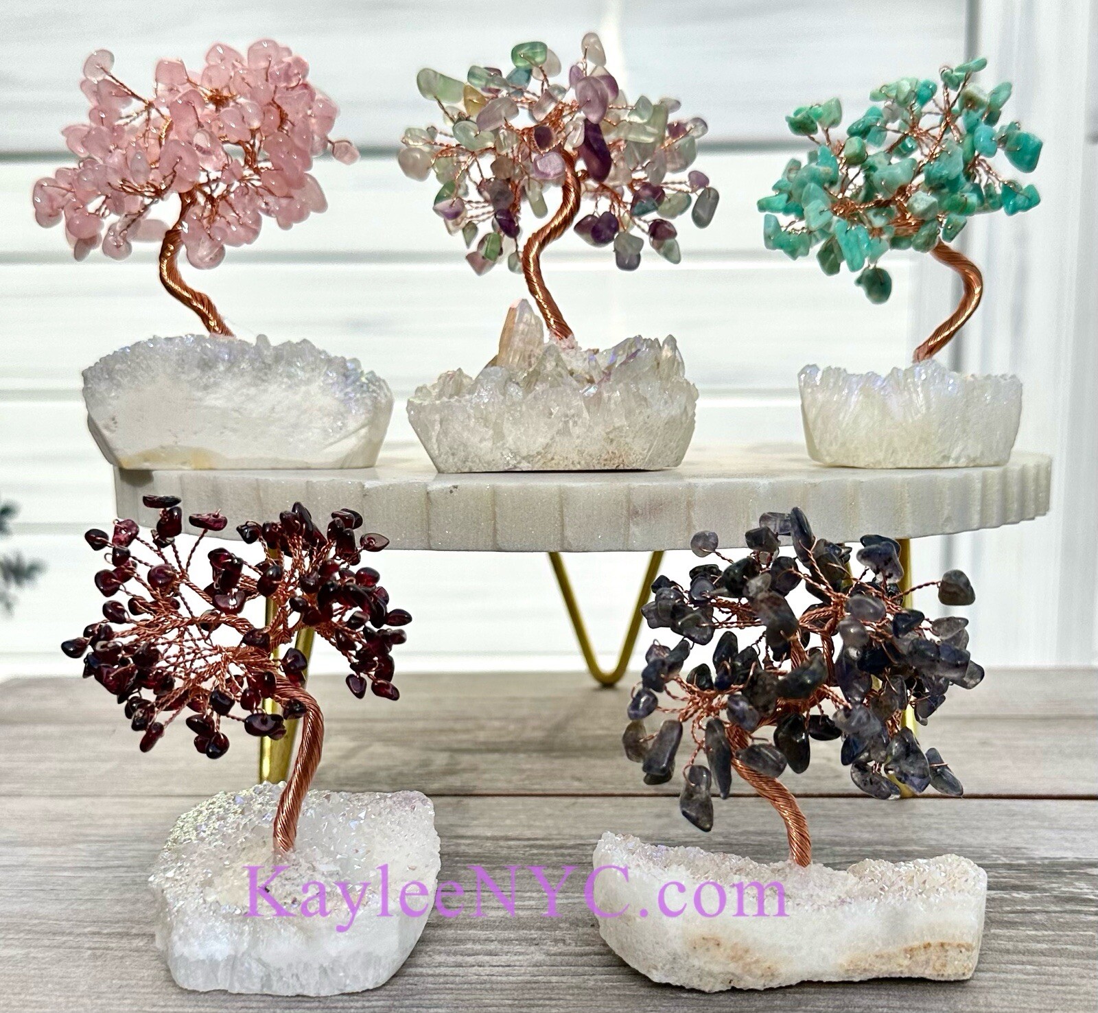 Wholesale Lot 5 Pcs Bonsai Tree With Angel Aura Quartz Cluster Base Crystal