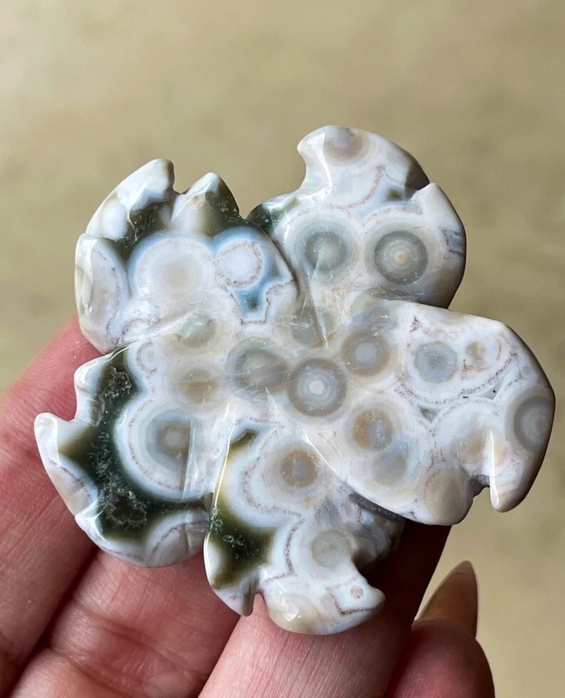 8th Vein Orbicular Ocean Jasper Flower – Natural Crystal Carving Rare Find