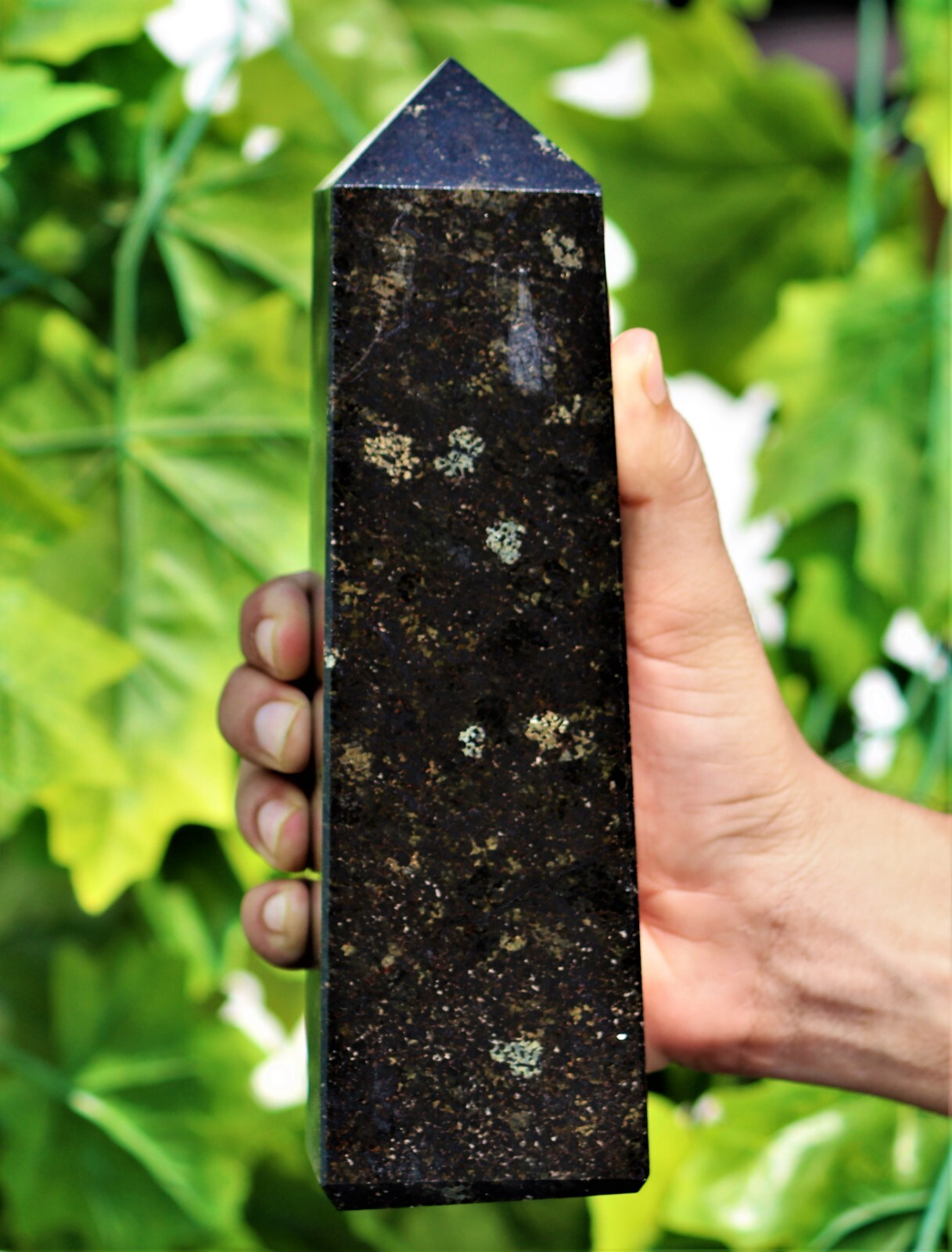 220MM Black Nuummite Crystal Healing Energy Reiki Aura Metaphysical Stone Tower