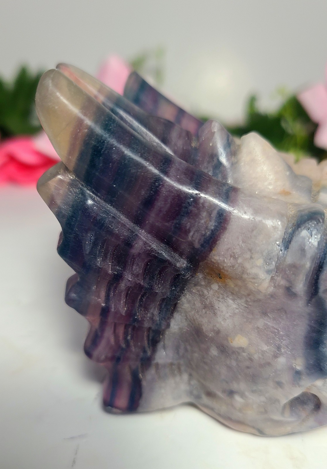 Large 5″ 303g Silky Fluorite Dragon Head Skull Crystal Stone Carving Statue
