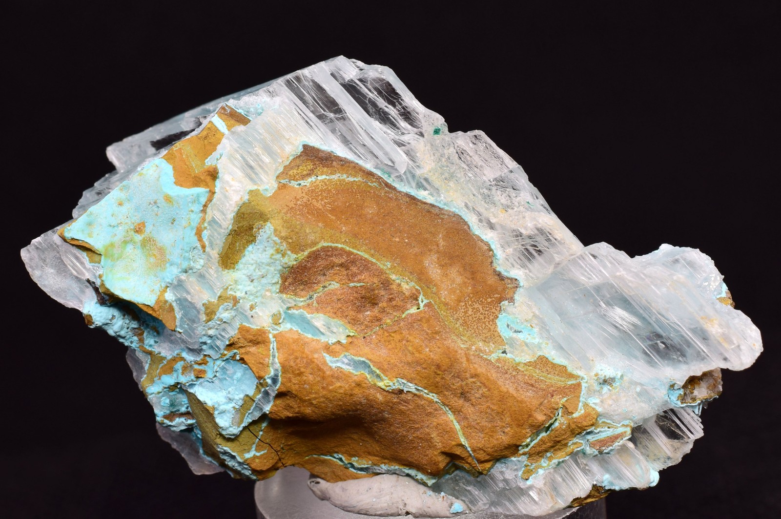 7.5cms GEM ATACAMITE INSIDE SELENITE CRYSTAL CHRYSOCOLLA LILY MINE PERU DB139