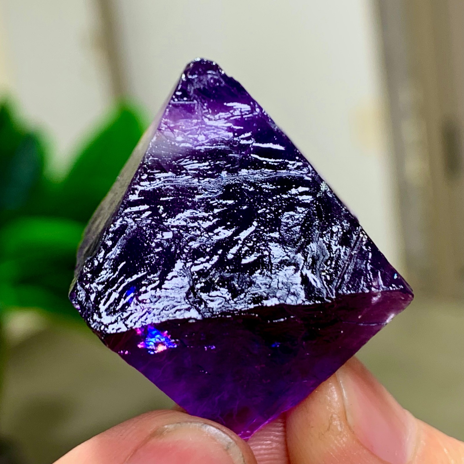 36G Natural purple fluorite octahedron quartz crystal healing