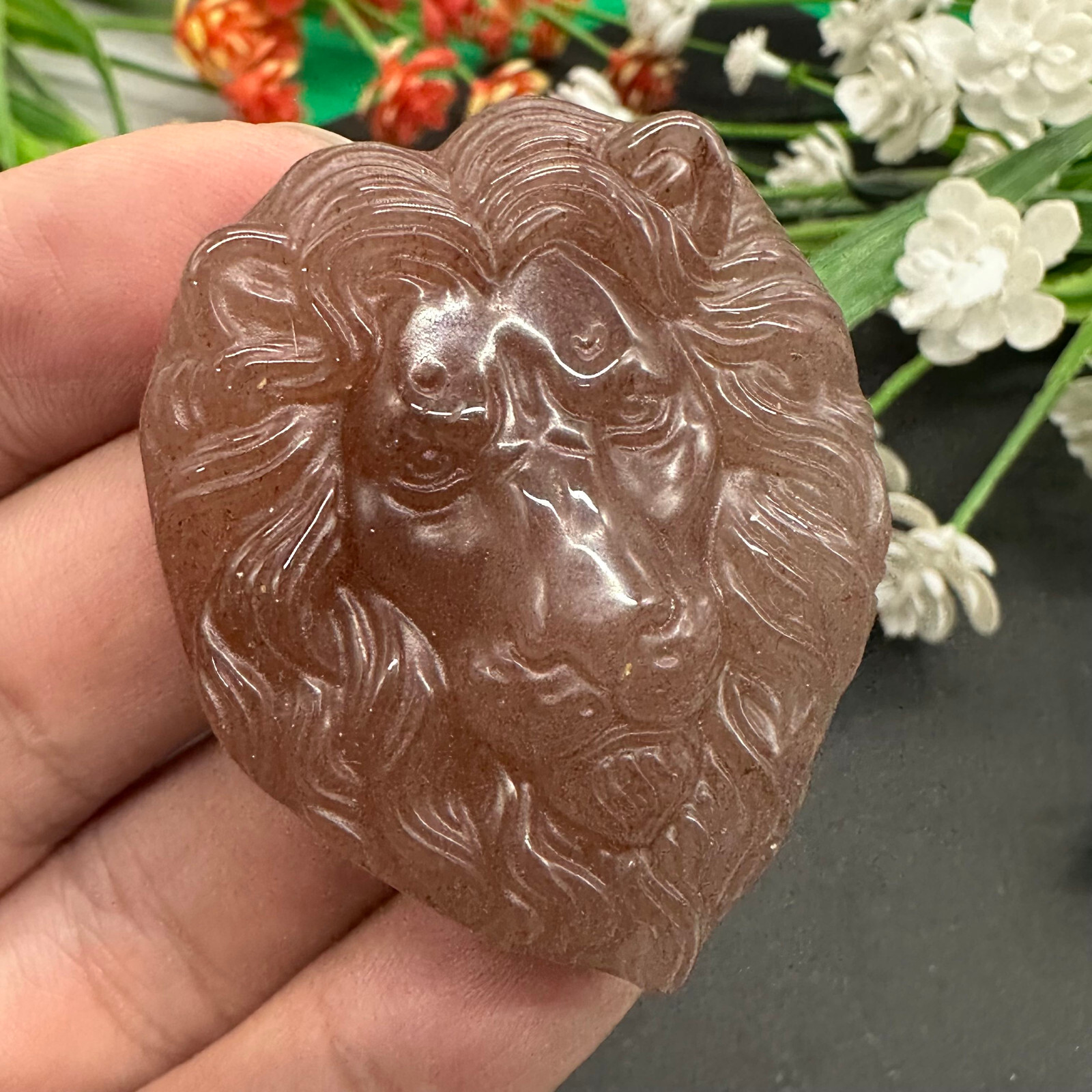 Natural Strawberry Quartz Hand Carved Lion Skull Quartz Crystal Reiki Healing 1p