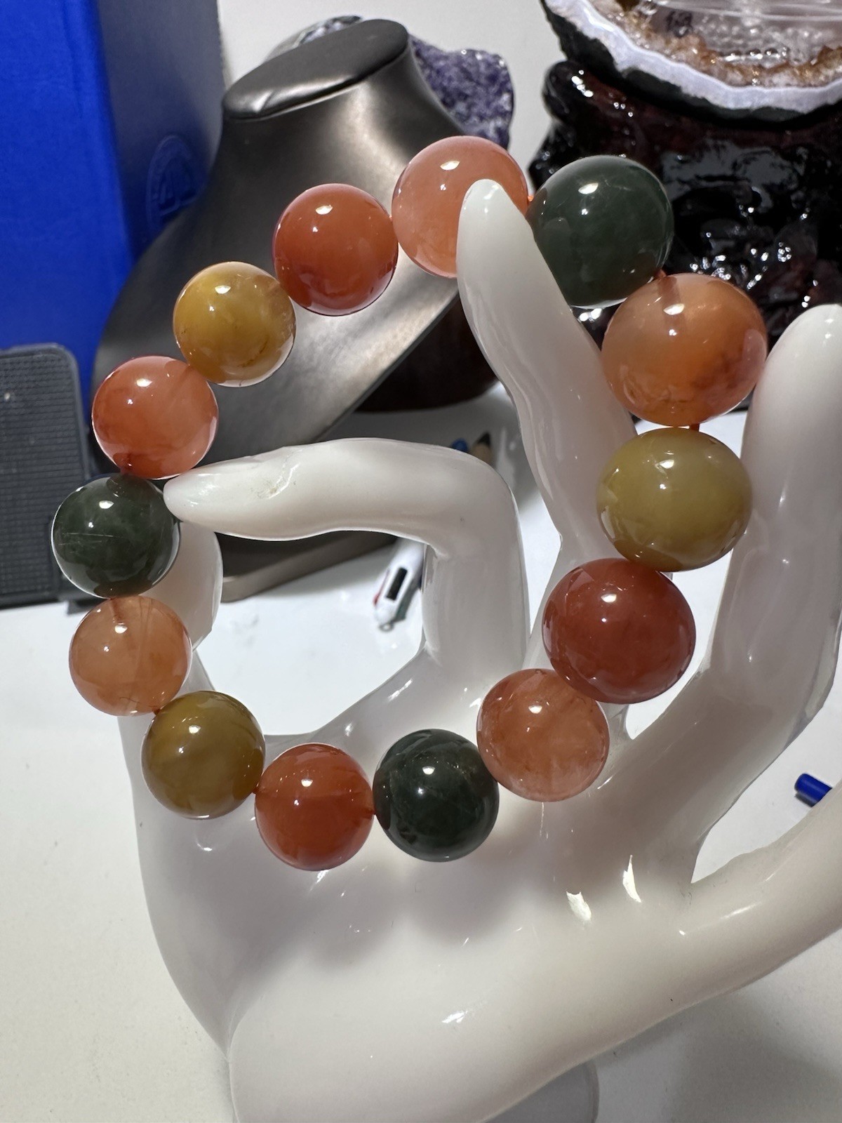 15mm Natural rabbit hair Bead Bracelet Reiki Crystal Quartz Healing Decorate