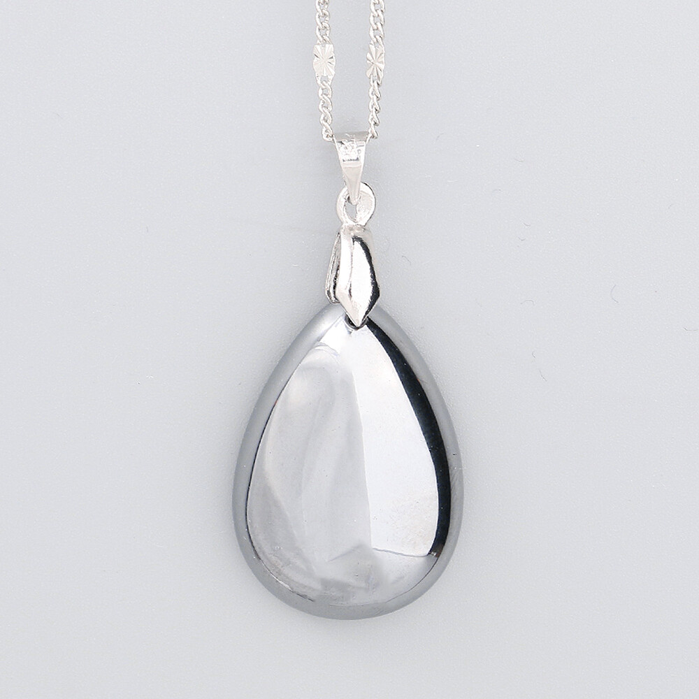 Natural Terahertz Energy Stone Water Drop Oval Unisex Healing Pendant Necklace