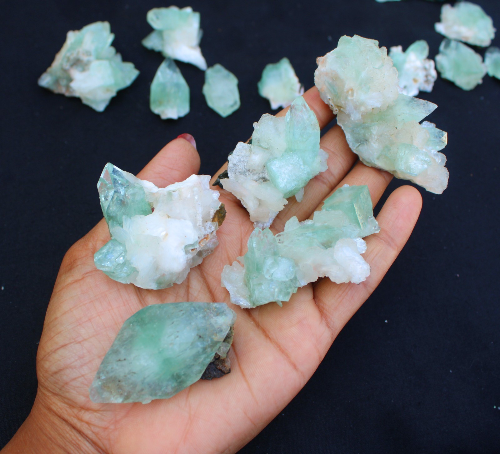 Mix Lot Of Green Apophyllite Crystals ( 15 nos ) Minerals Specimen #A48