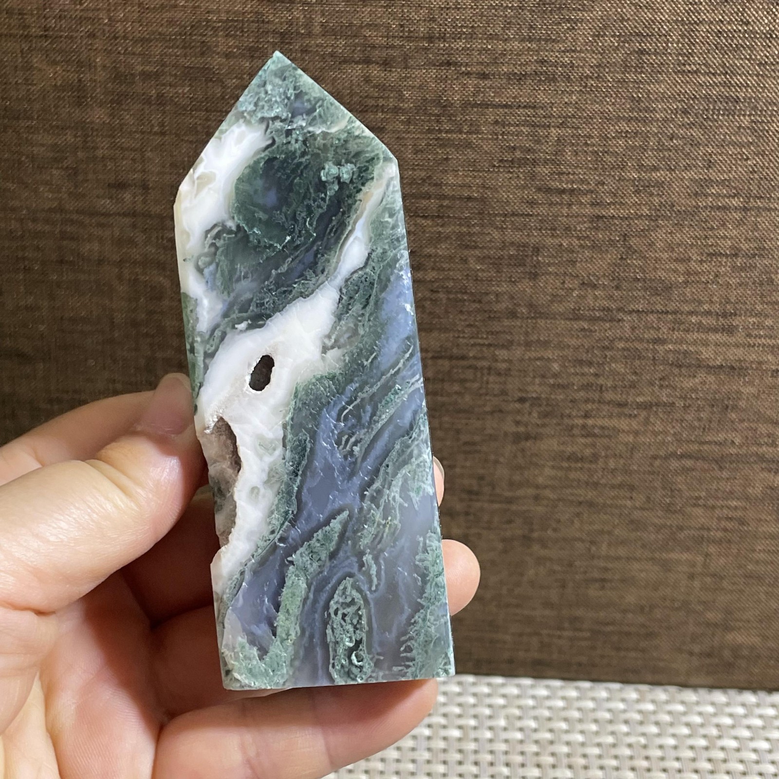 200g green moss agate quartz obelisk aura healing #13