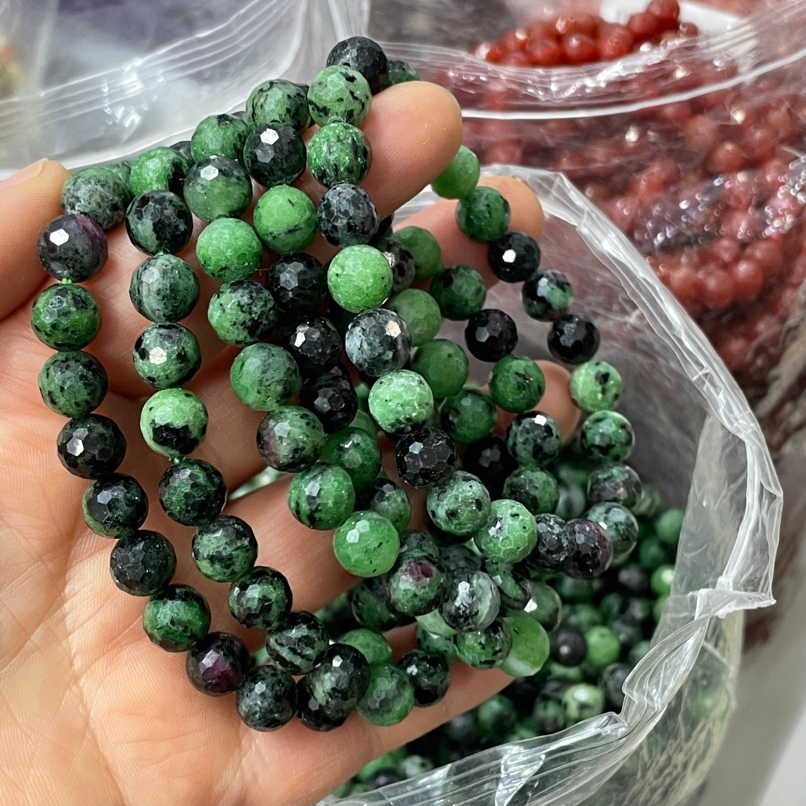 8mm 5pcs Natural Ruby Zoisite Smooth Round Ball Gemstone Beads