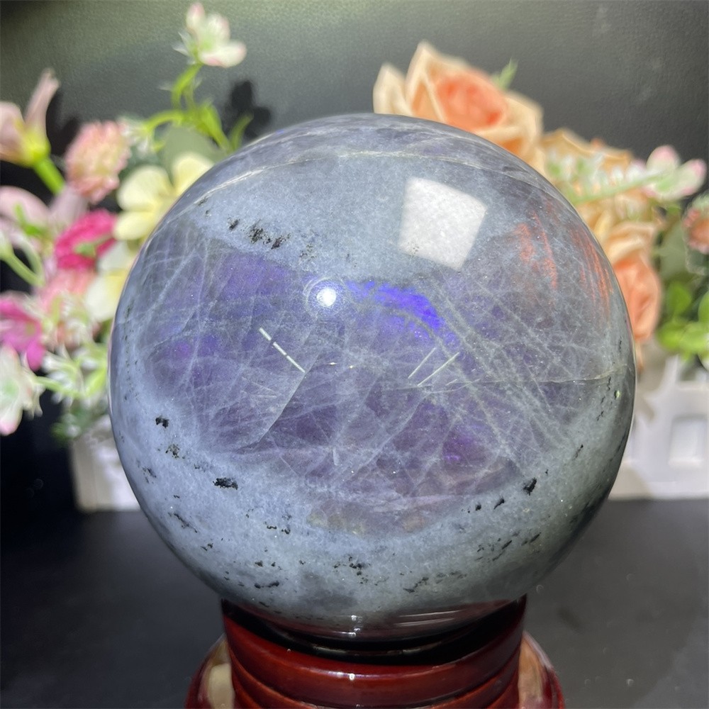 3.4LB 3.9″ Natural Purple Flash Labradorite Sphere Ball Decor Crystal Heal Reiki