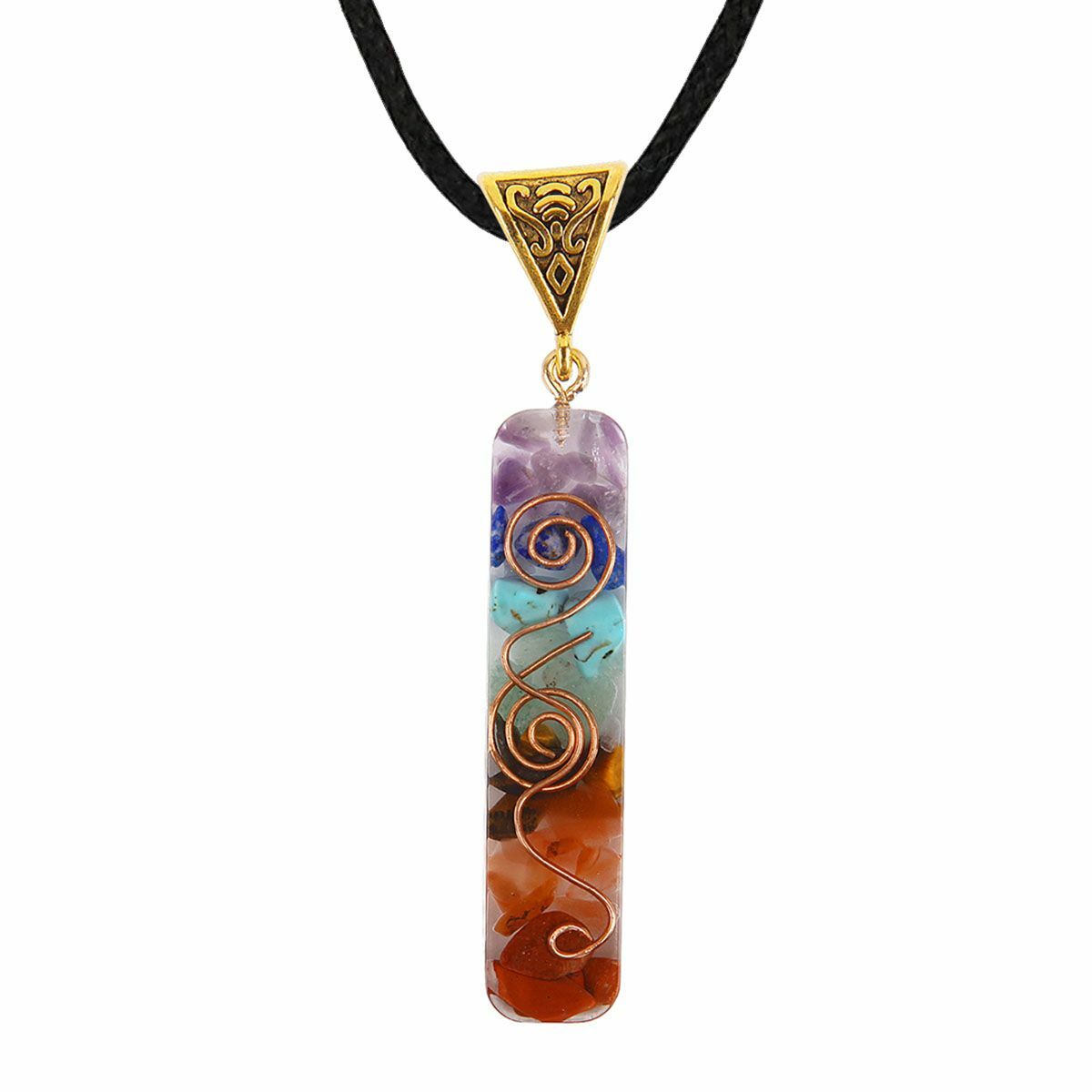7 Chakra Energy Generator Pendant Copper Coil Orgonite Necklace HANDMADE Rainbow