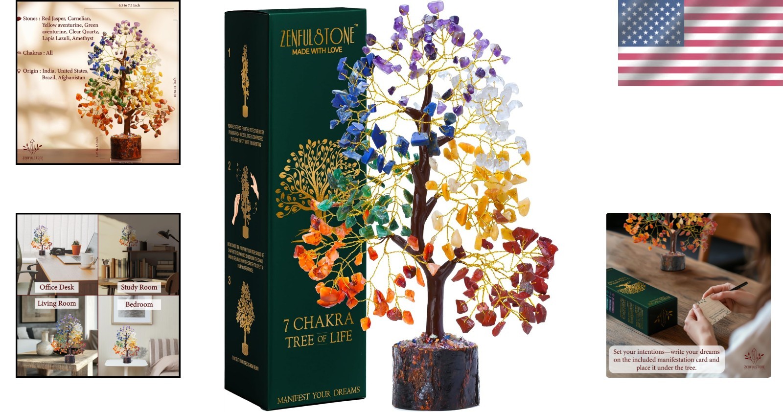 Artistic 10-Inch 7 Chakra Tree of Life Crystal Tree for Mindfulness Spaces