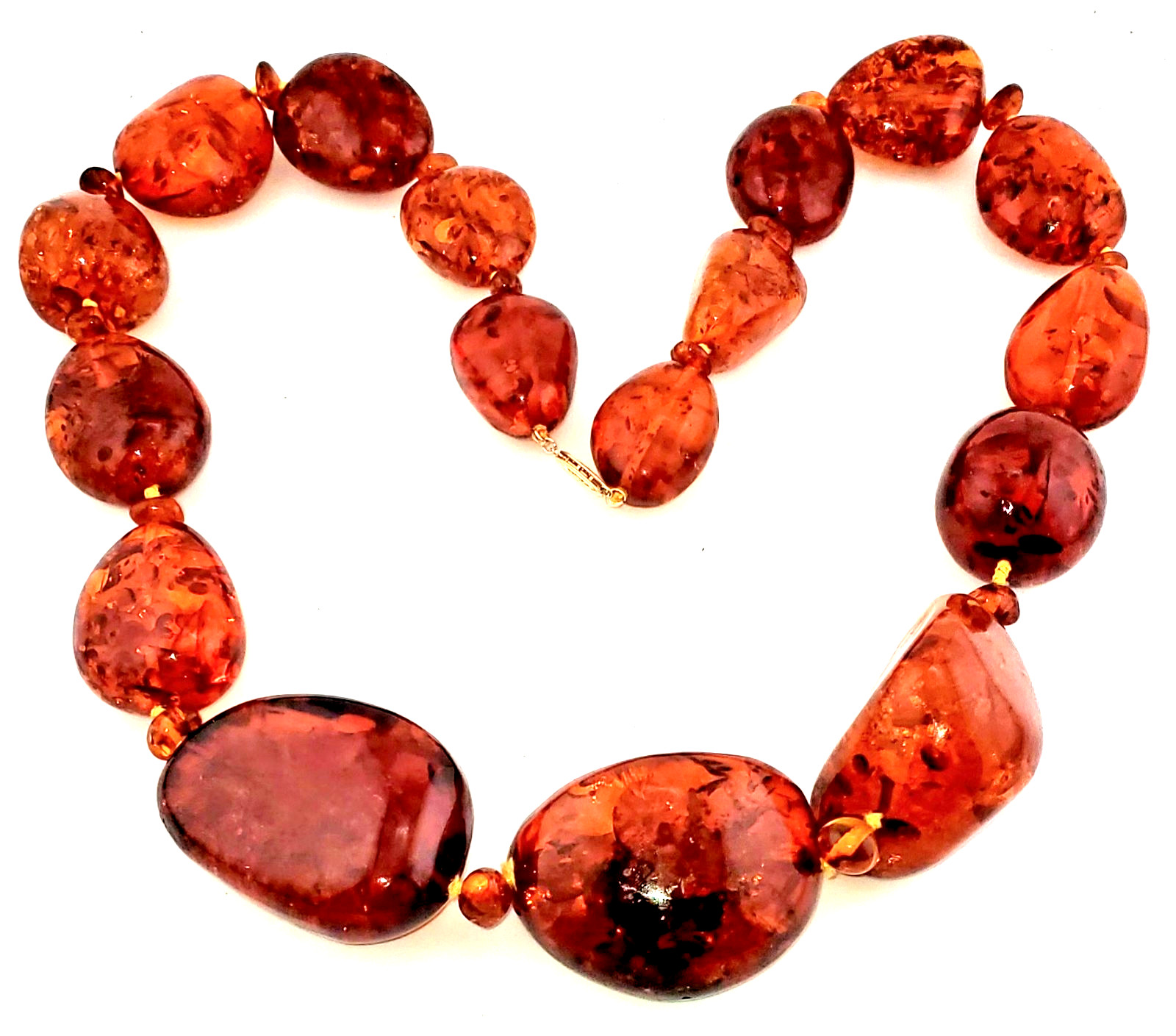 Huge Natural Orange/Cognac Baltic Amber Necklace, 14k Clasp 280 grams