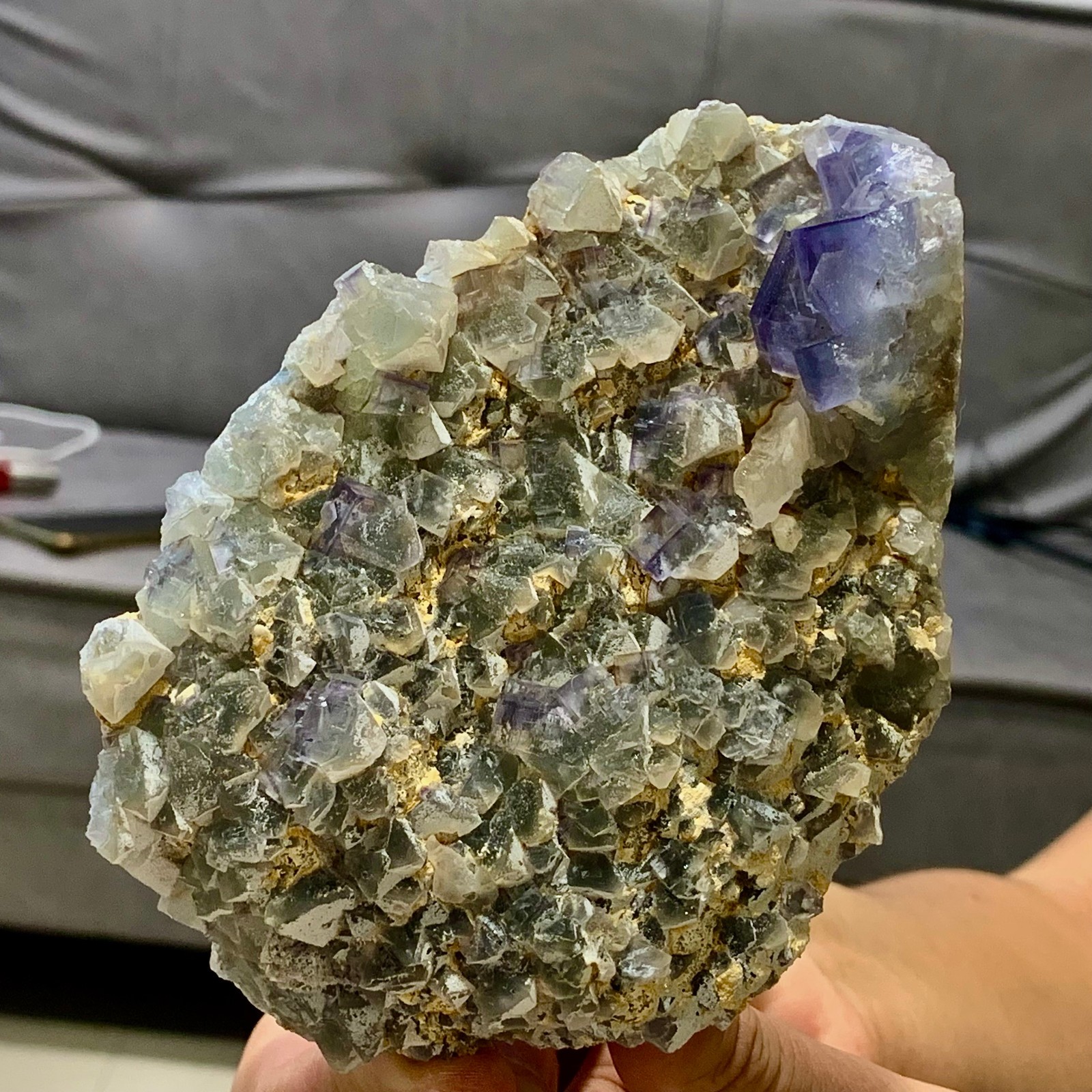 1.28LB Rare transparent Purole green fluorite mineral crystal sample/China