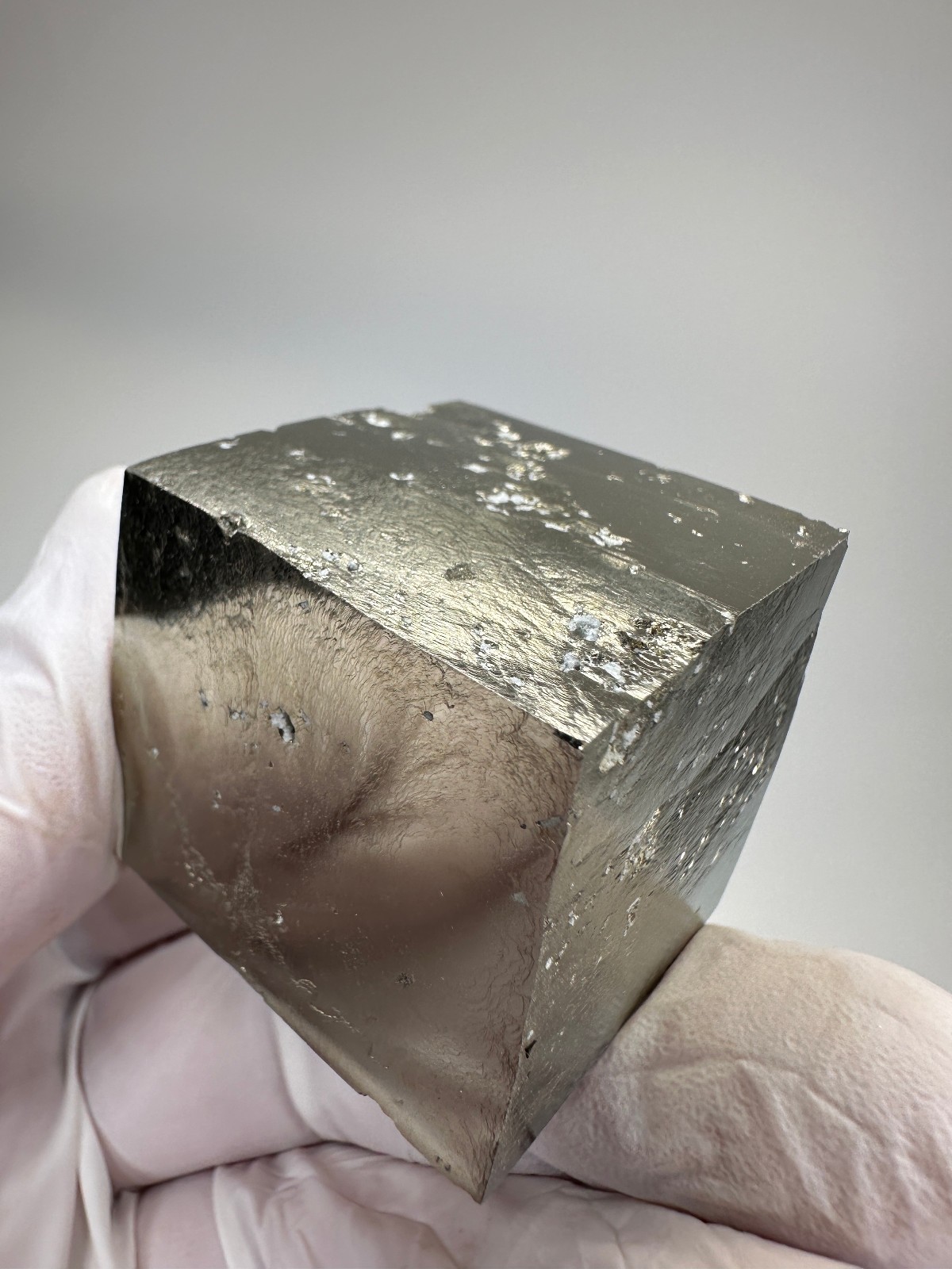 MIRROR SHINE__Beautiful Lusterous 1 1/2 ” Pyrite Cube__Navajun Mine, Spain