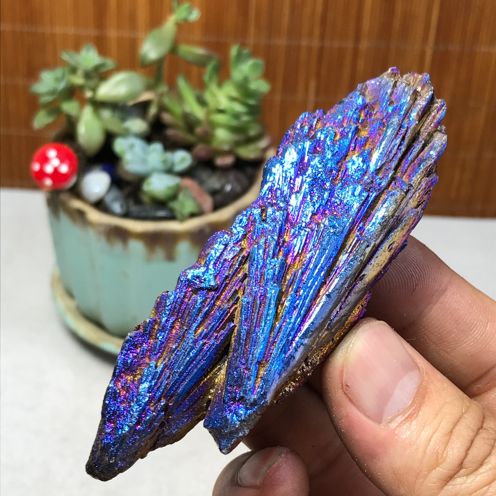 electroplated rainbow tourmaline rutilated uncut crystal specimen 62g A5567