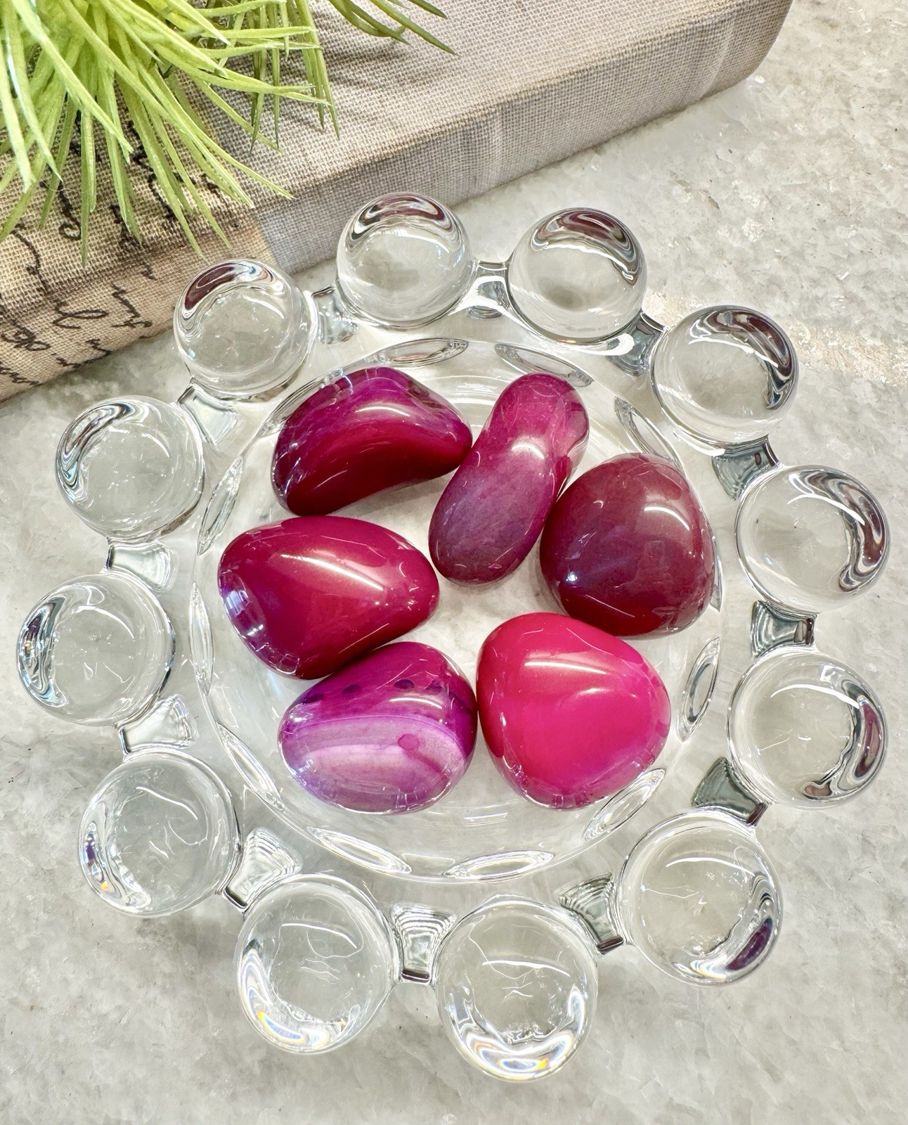 New Big Chunky Genuine Layered Pink-Purple Agate Crystal Tumbled Stone Set of 6
