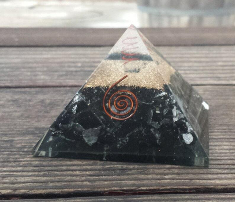 EXTRA LARGE (70-75mm) BLACK TOURMALINE ORGONE GEMSTONE EXTRA LARGE PYRAMID