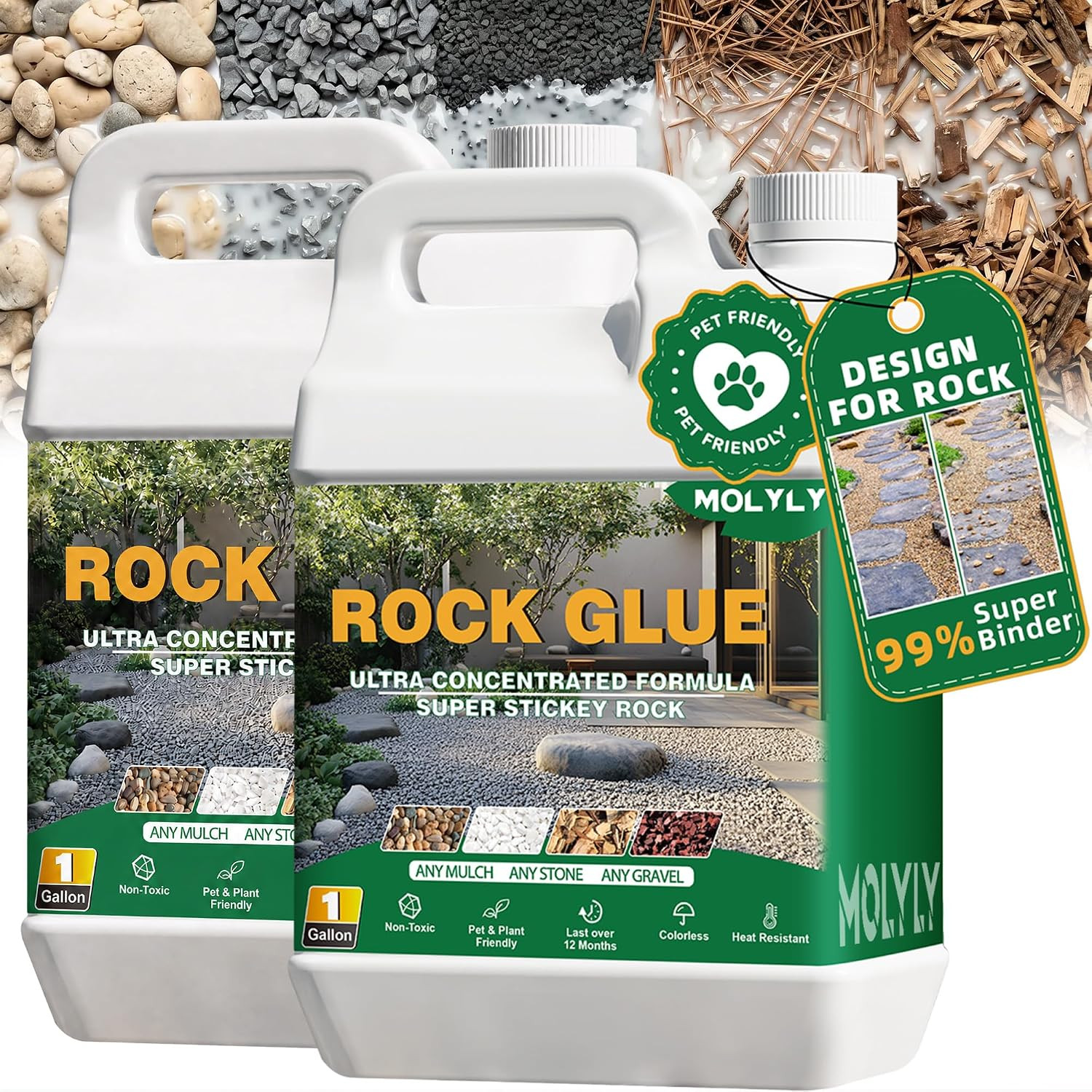 Rock Glue for Landscaping – 2 Gallon Mulch Glue, Gravel Binder & Stone Adhesi…