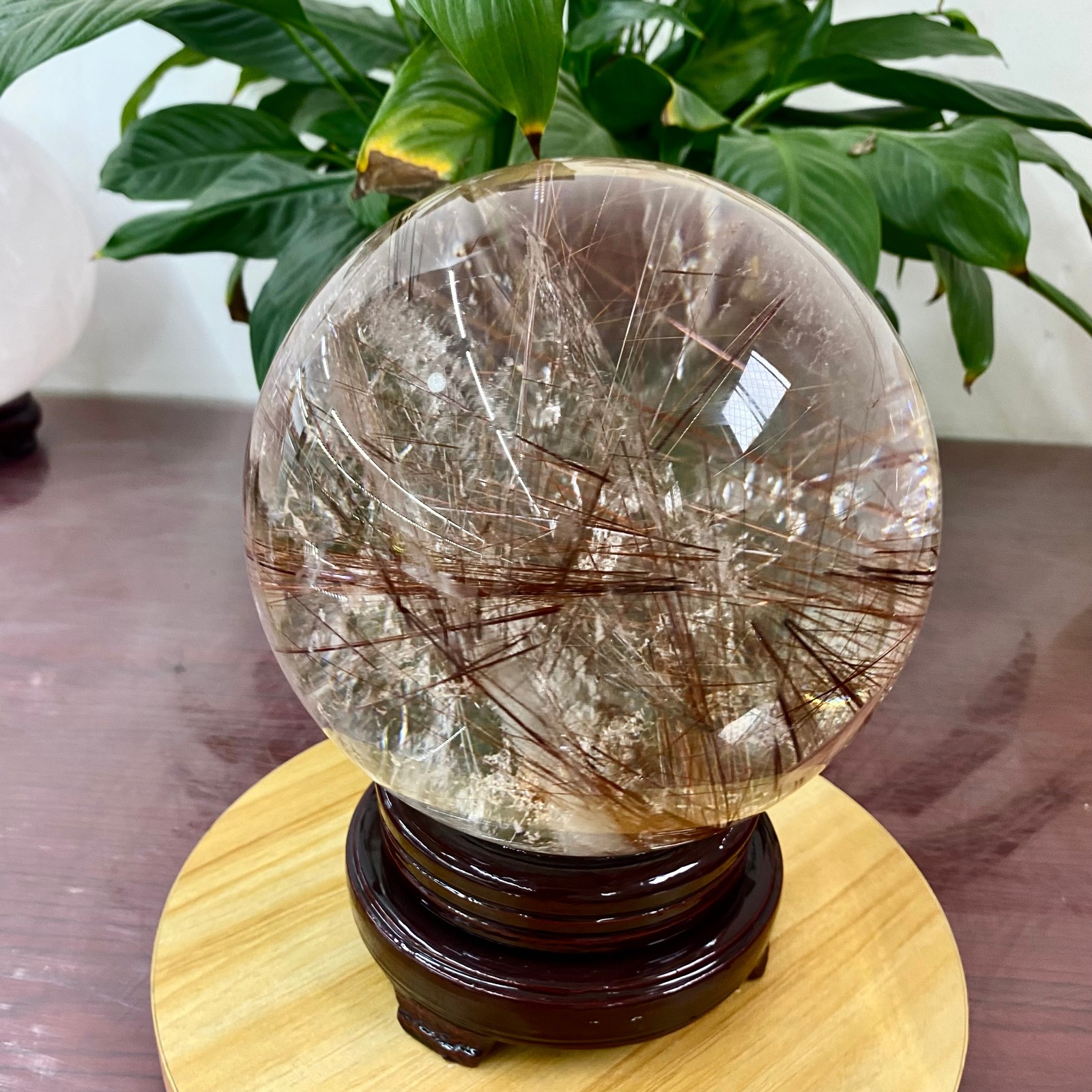 17.9LB Top Natural Copper hair quartz Sphere Crystal Energy Ball Reiki Healing