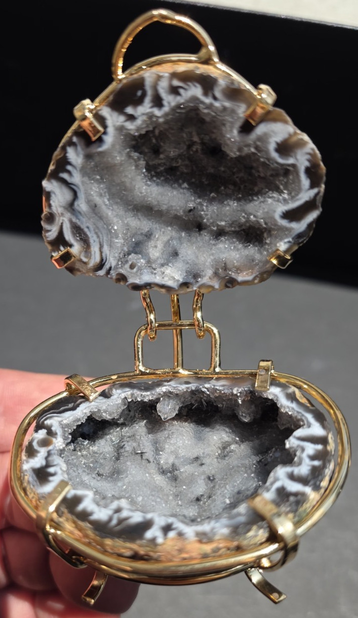 Natural Druzy Geode Crystal Jewelry Box Agate Quartz Cluster Hinged Trinket #15