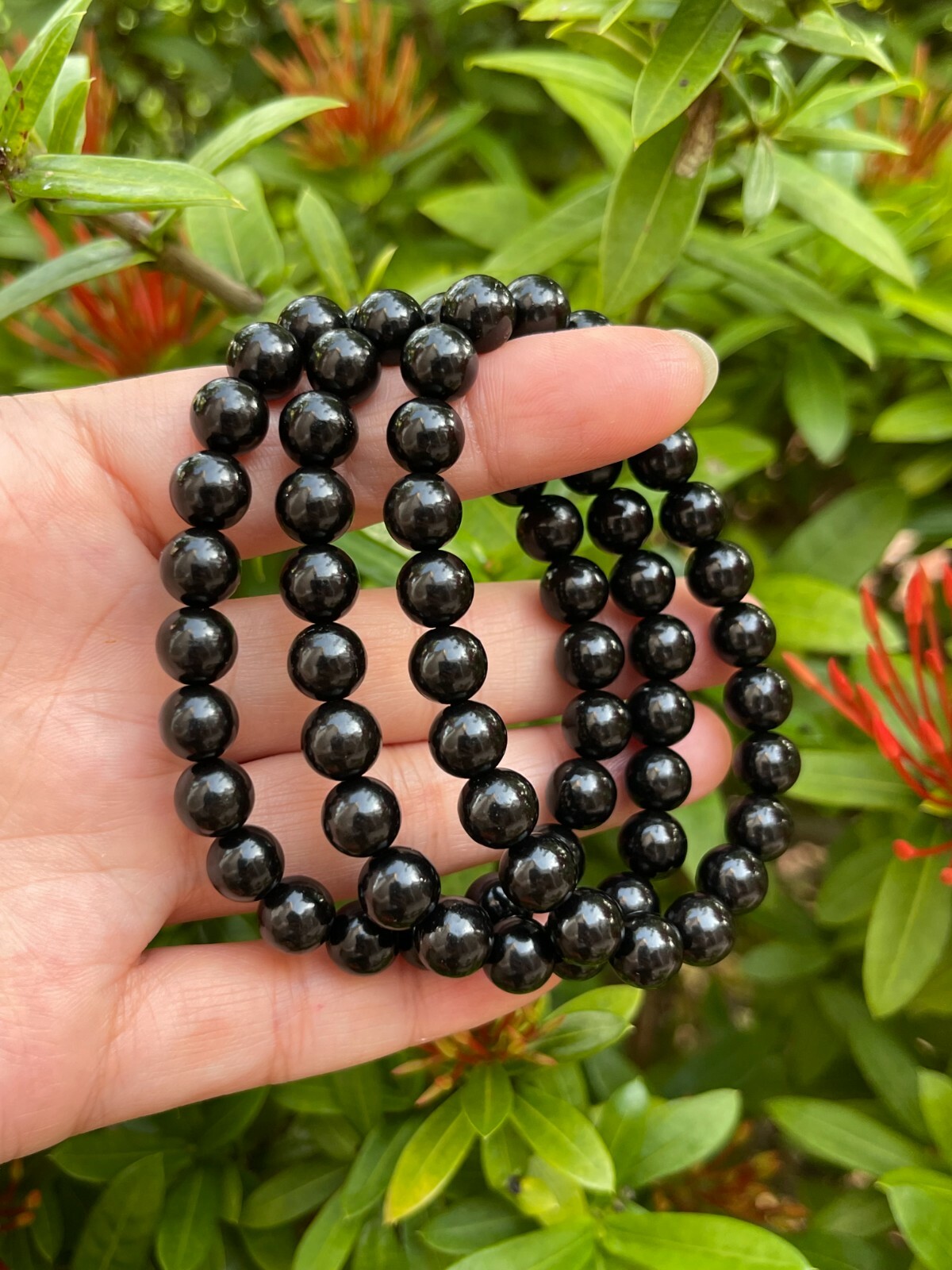 Grade A++ Jet Crystal Bead Bracelet 8mm, Genuine Jet Gemstone Bracelet