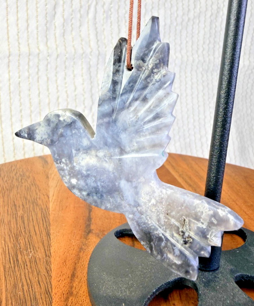 Blue Plume Agate Hummingbird Ornament