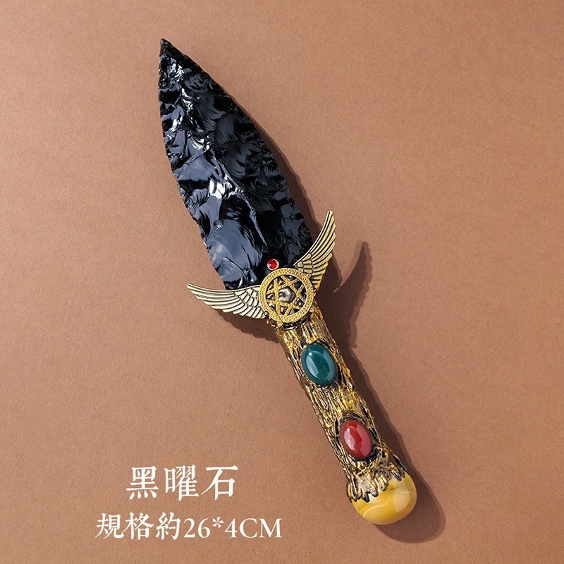 Natural obsidian rough stone knife, obsidian dagger, crystal ore handmade stone