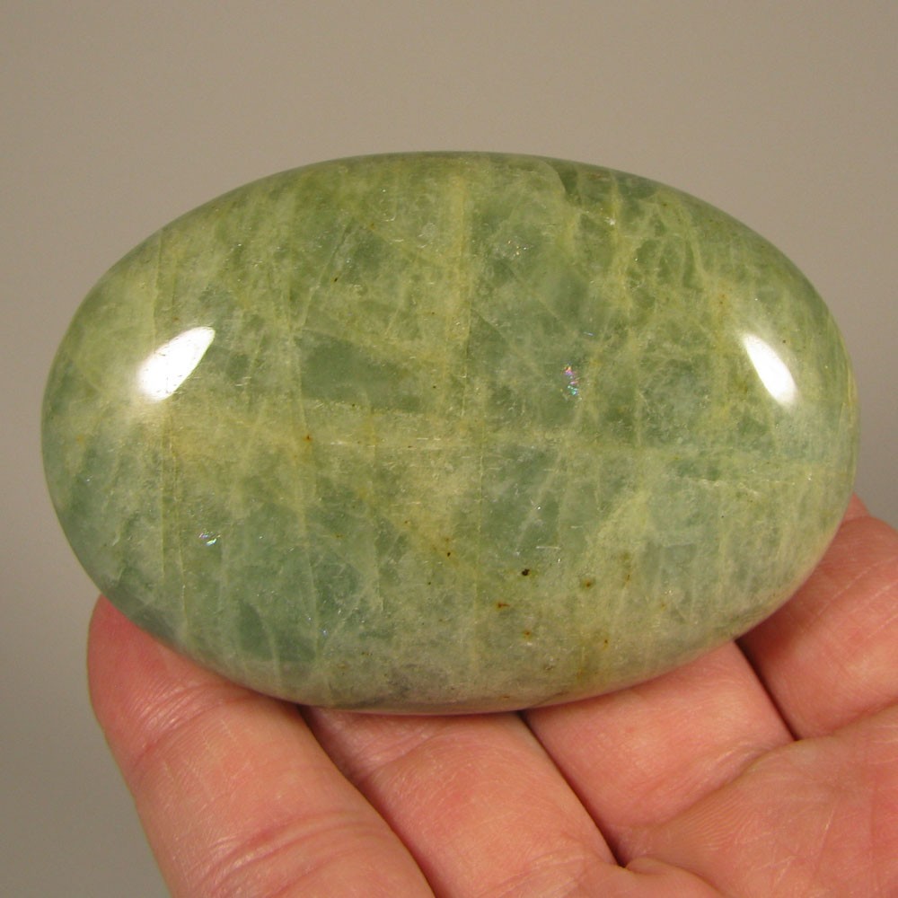 2.9″ Blue/Green AQUAMARINE Crystal Polished Palm Stone Gemstone Healing – India