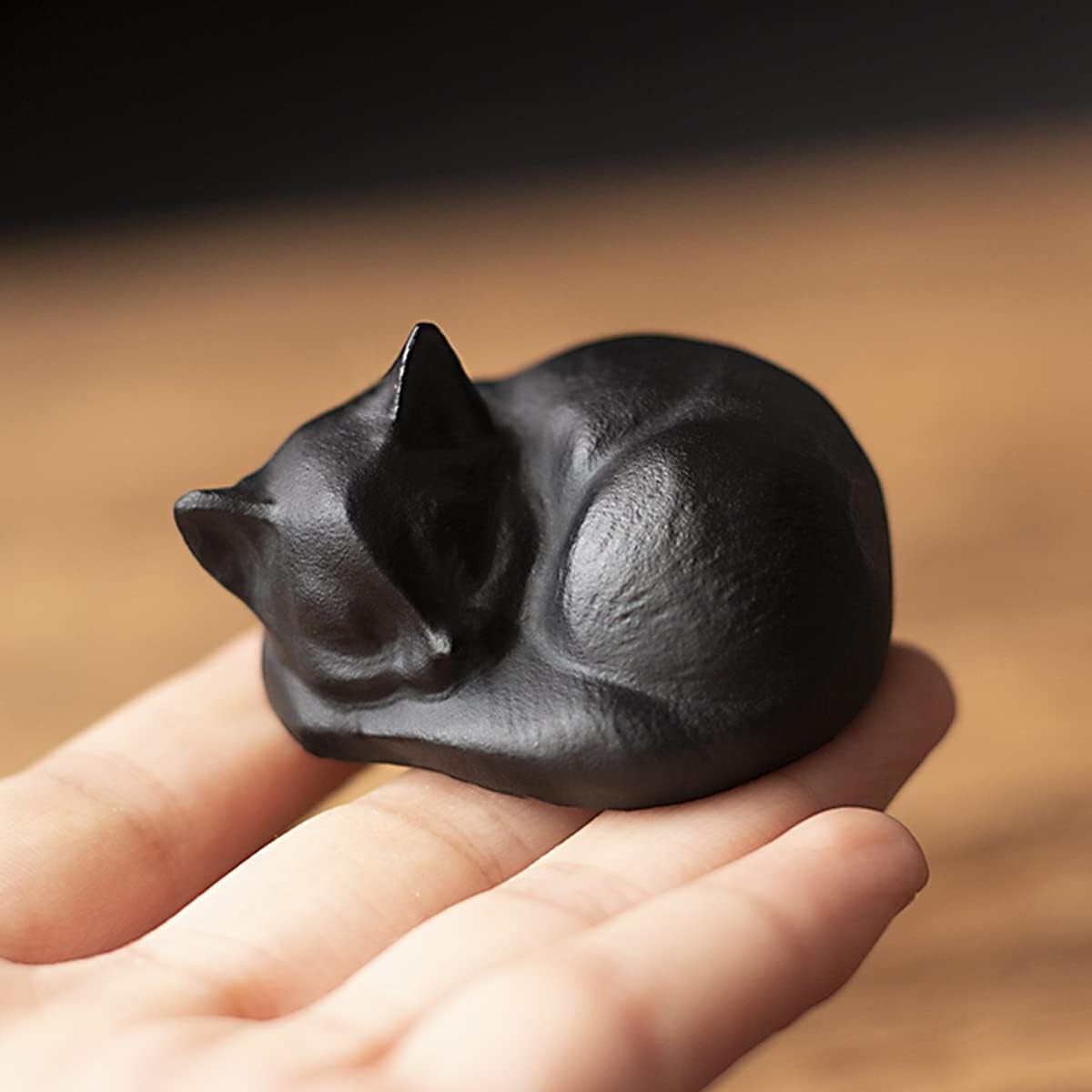 Obsidian Sleeping Cat Lover Crystal Carving Statute Figurine Healing Decor Gift