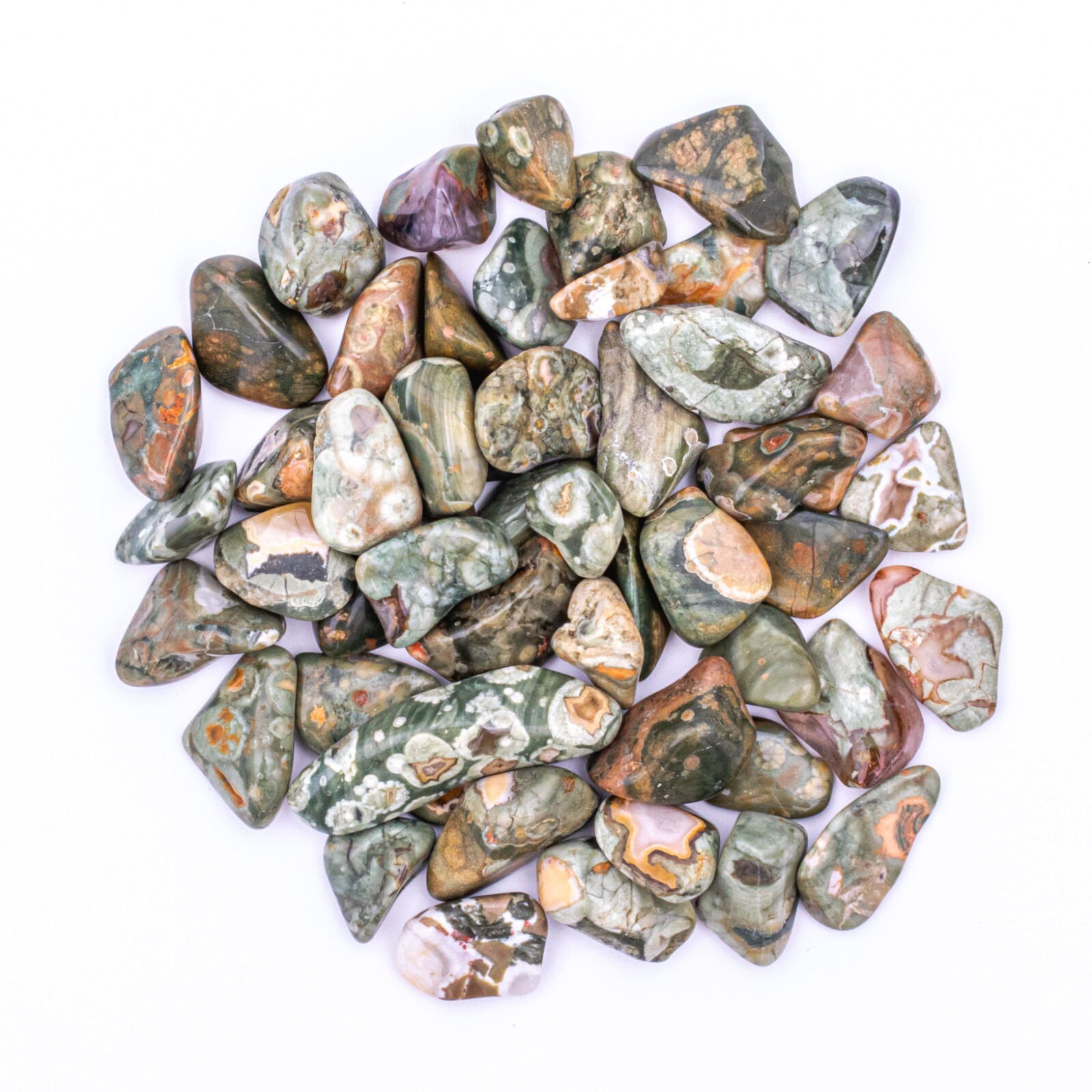 1/4 lb Tumbled Rainforest Rhyolite Jasper Gemstone Crystals 40-60 Stones Bulk