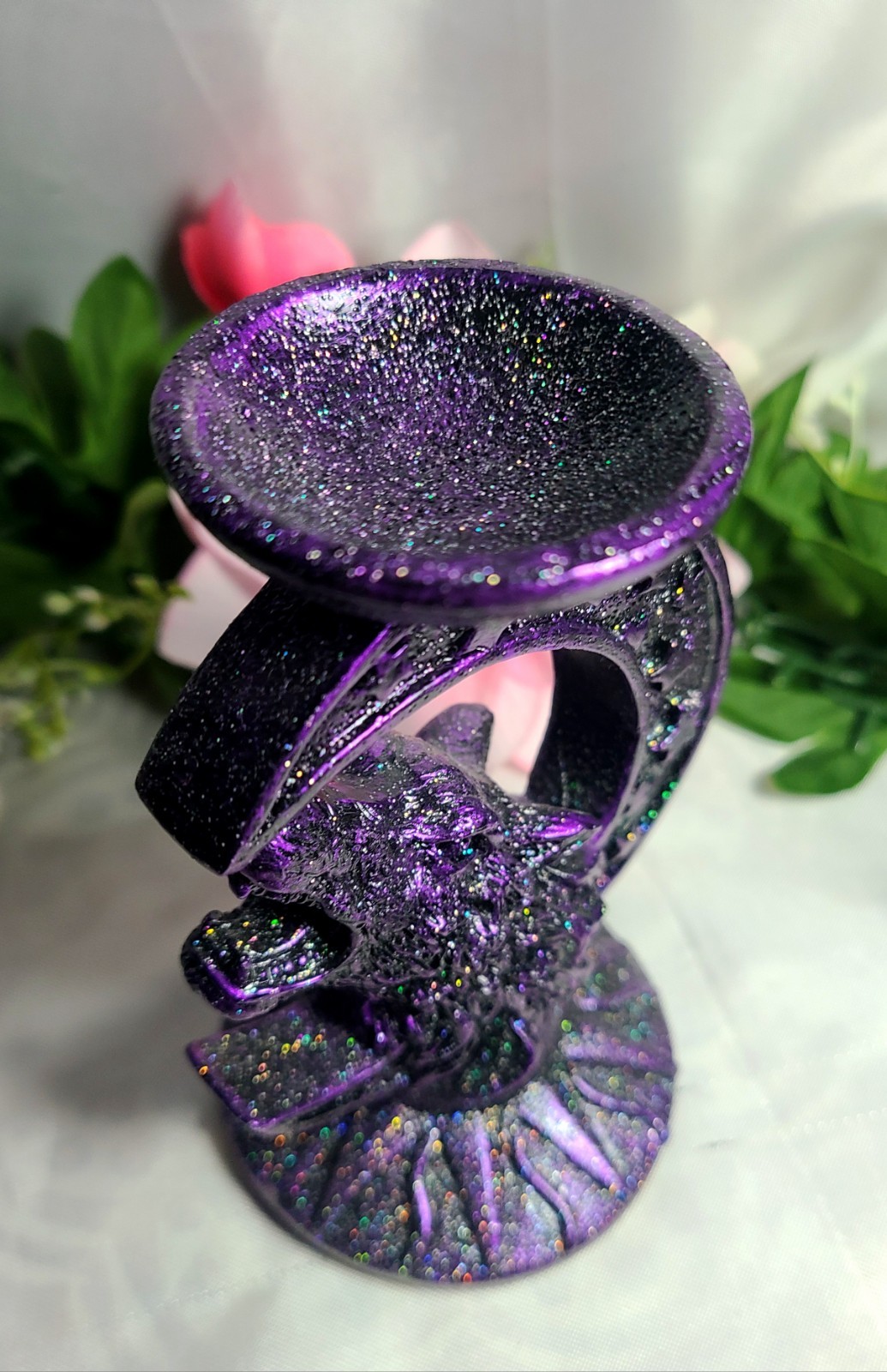 Sparkling Purple Wolf Crescent Moon Stars Resin Sphere Stand Crystal Ball Holder