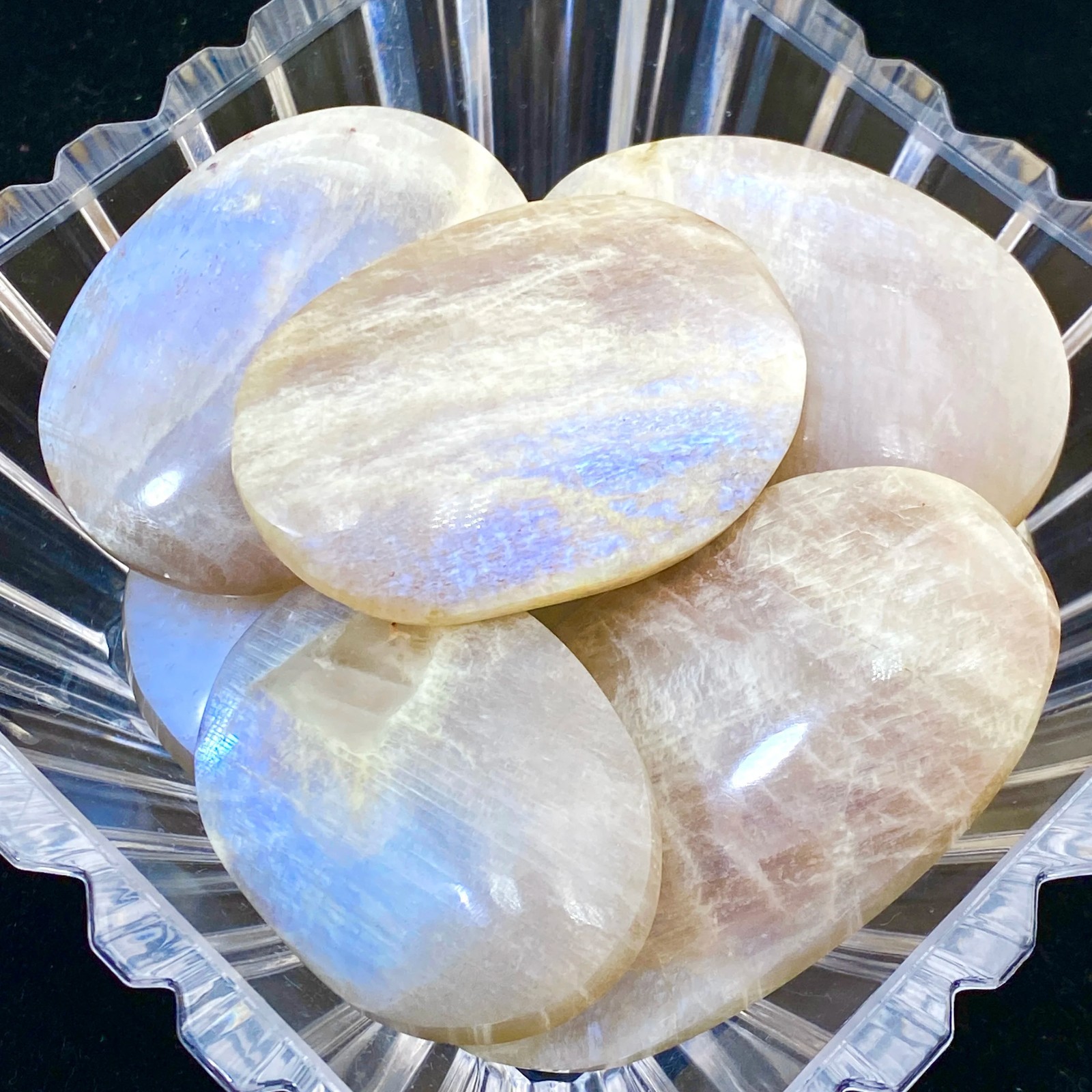 Natural Moonstone Palm Stone Sun & Moon Polished Healing Crystal Worry Stone