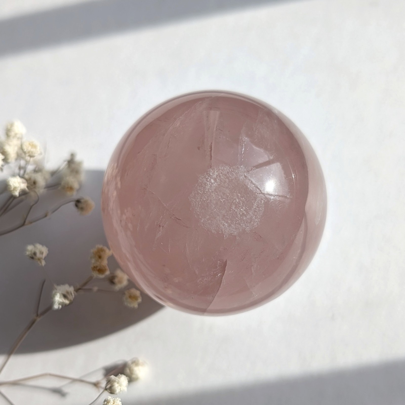 51mm super flashy rose quartz sphere with asterism, star rose quartz crystal