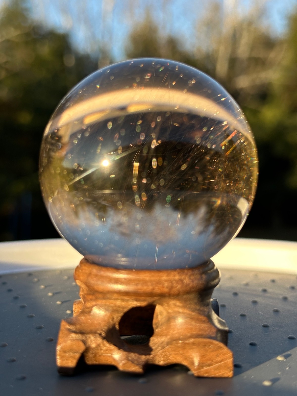 245g natural clear quartz gold rutile sphere polished crystal ball