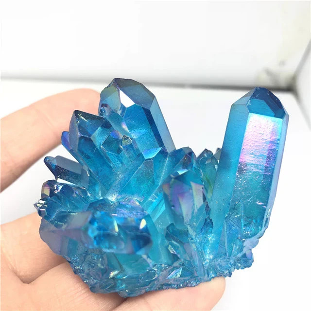 Titanium Aura Blue Crystal Rainbow Healing Cluster Geode Mineral Specimen